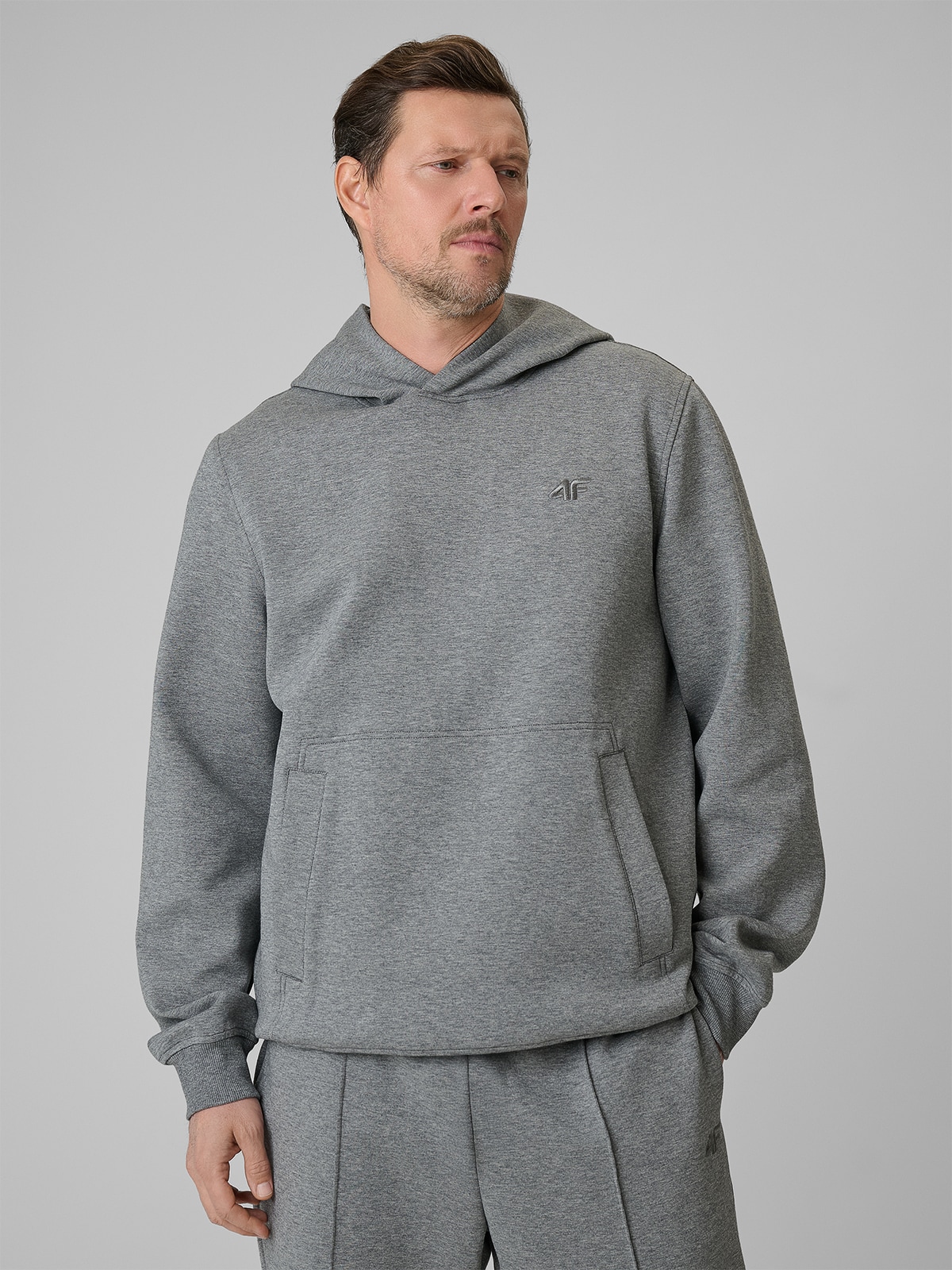 4F Bluza dresowa regular z kapturem męska - szara XL