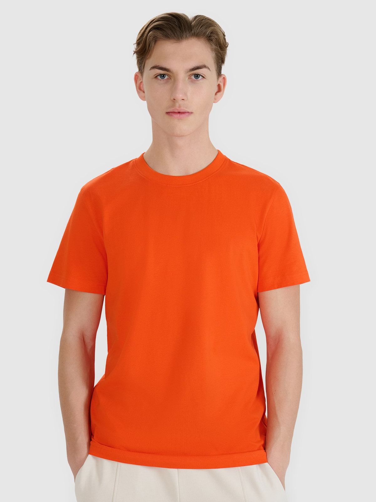 4F T-shirt regular z nadrukiem męski - pomarańczowy L