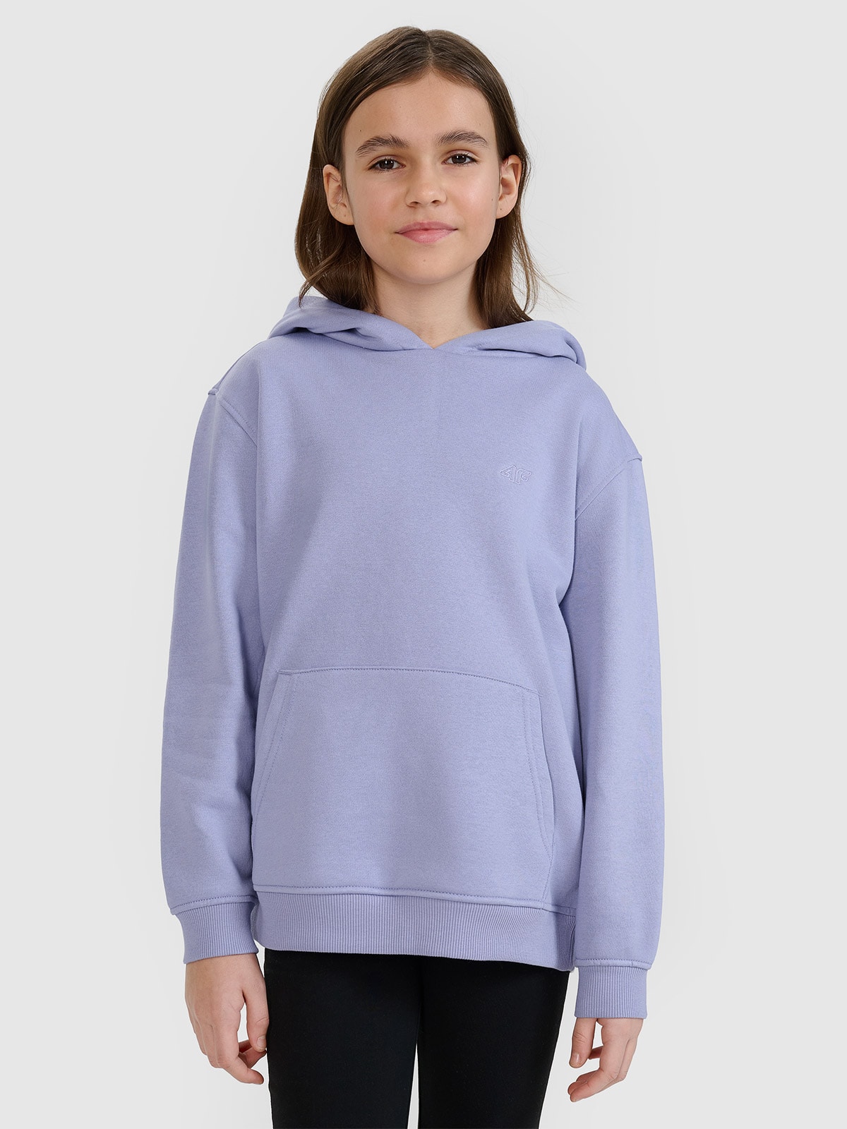 4F Bluza dresowa nierozpinana z kapturem dziewczęca - granatowa 140 (9-10 lat)