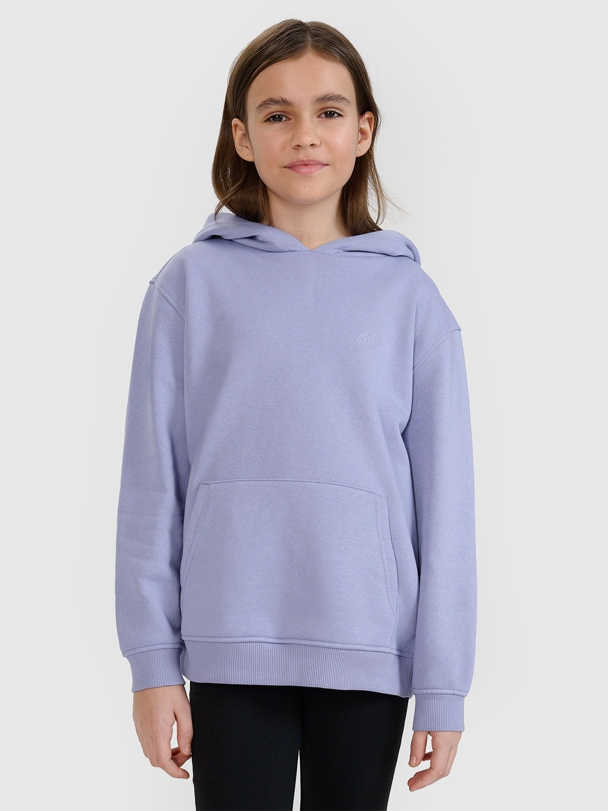 4F Bluza dresowa nierozpinana z kapturem dziewczęca - granatowa 140 (9-10 lat)