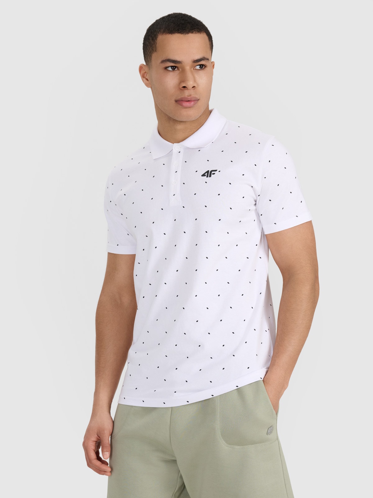 4F Koszulka polo regular z nadrukiem męska - biała S
