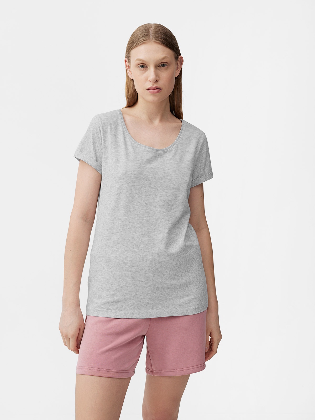 4F T-shirt regular gładki damski M