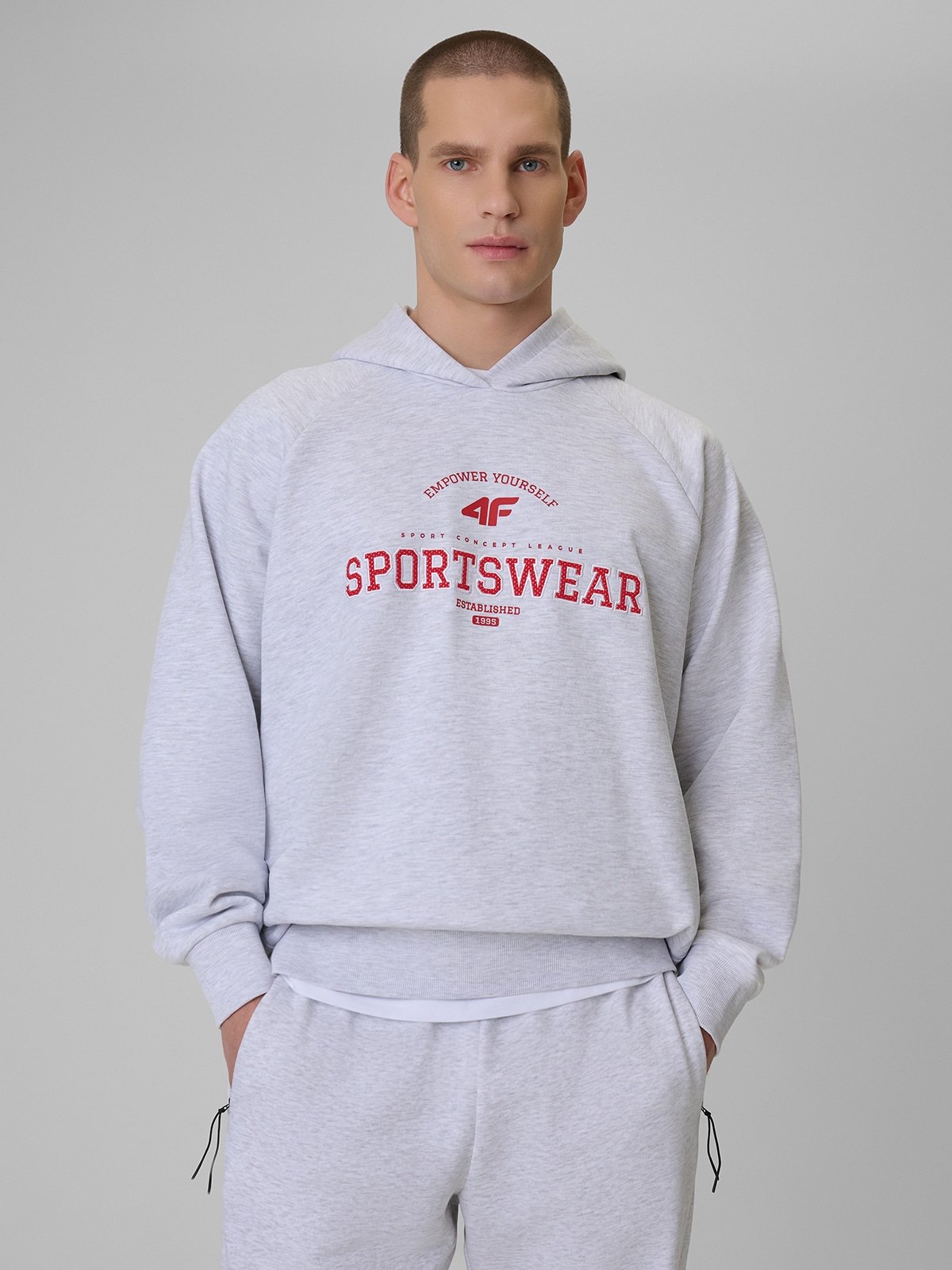 4F Bluza dresowa loose z kapturem męska - szara XL