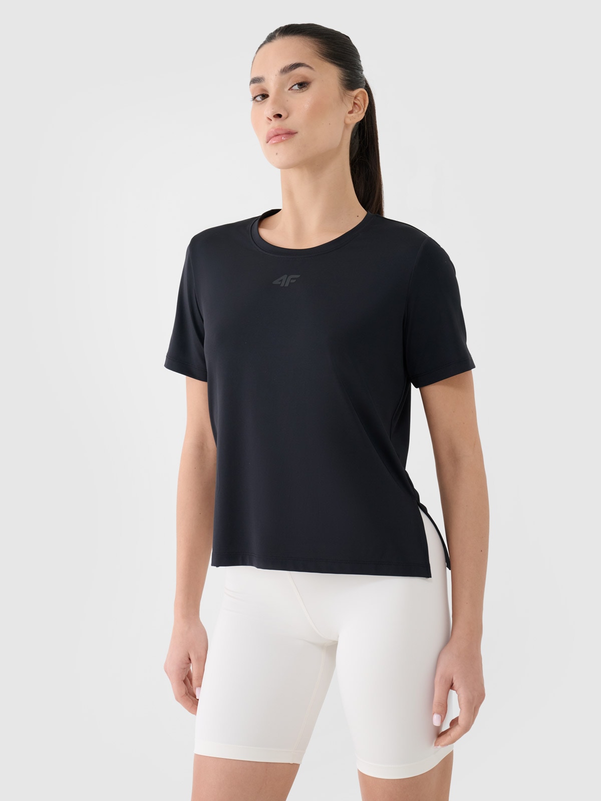 4F Koszulka treningowa oversize szybkoschnąca damska - czarna S