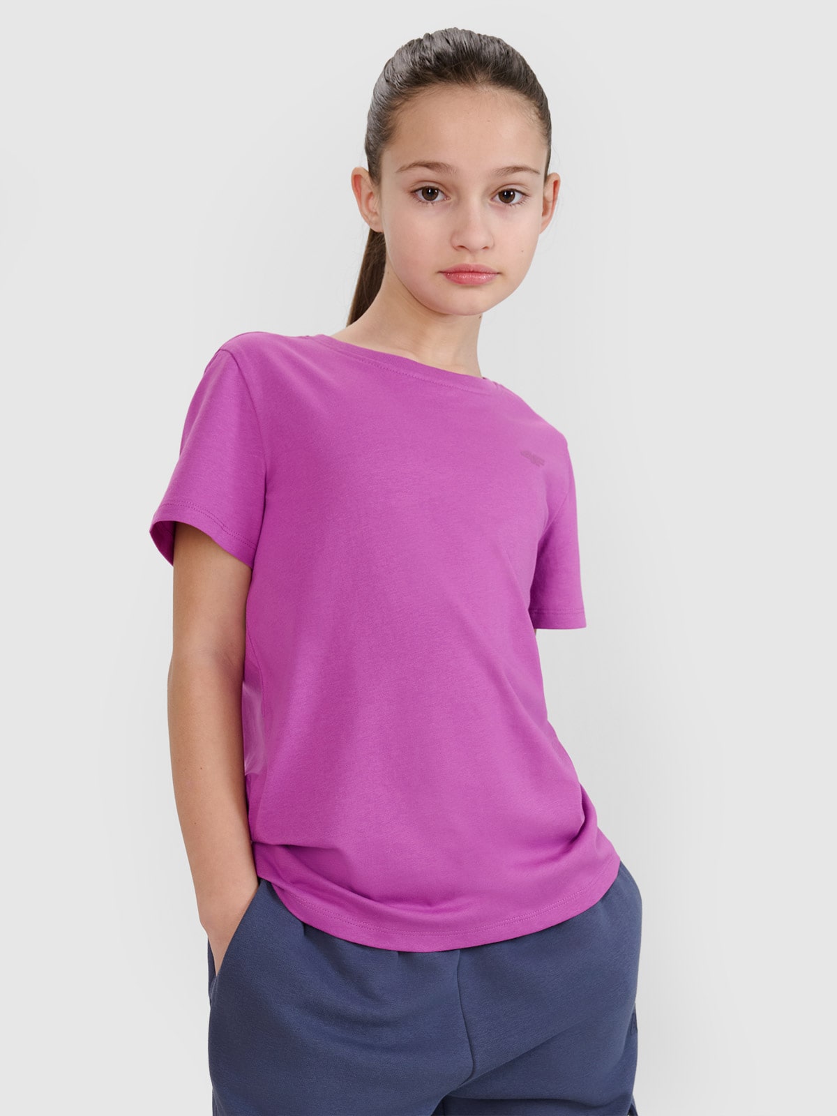 4F T-shirt regular gładki dziewczęcy - fioletowy 158 (12-13 lat)