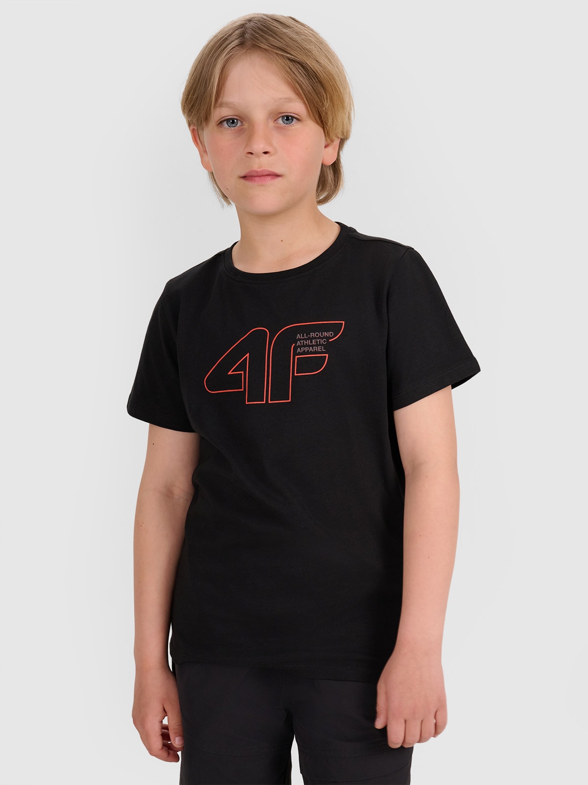 4F T-shirt regular z nadrukiem chłopięcy - czarny 128 (7-8 lat)