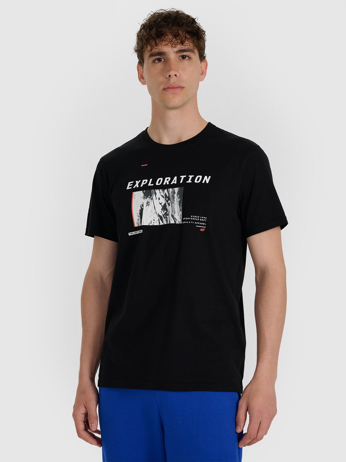 4F T-shirt regular z nadrukiem męski - czarny XXL