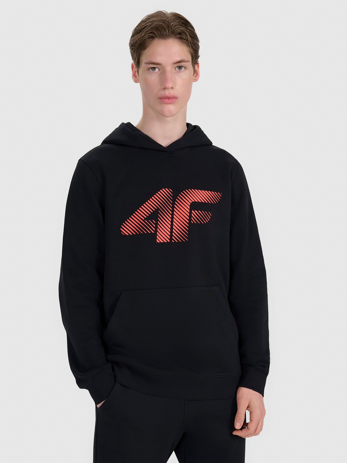 4F Bluza dresowa nierozpinana z kapturem męska - czarna XL