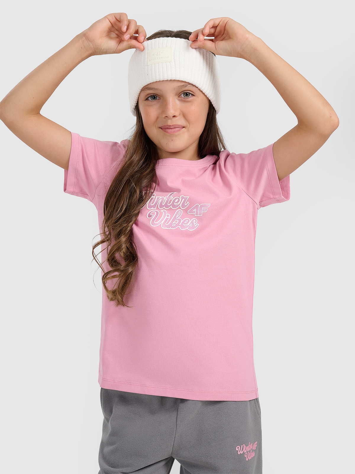 4F T-shirt regular z nadrukiem dziewczęcy - różowy 152 (11-12 lat)
