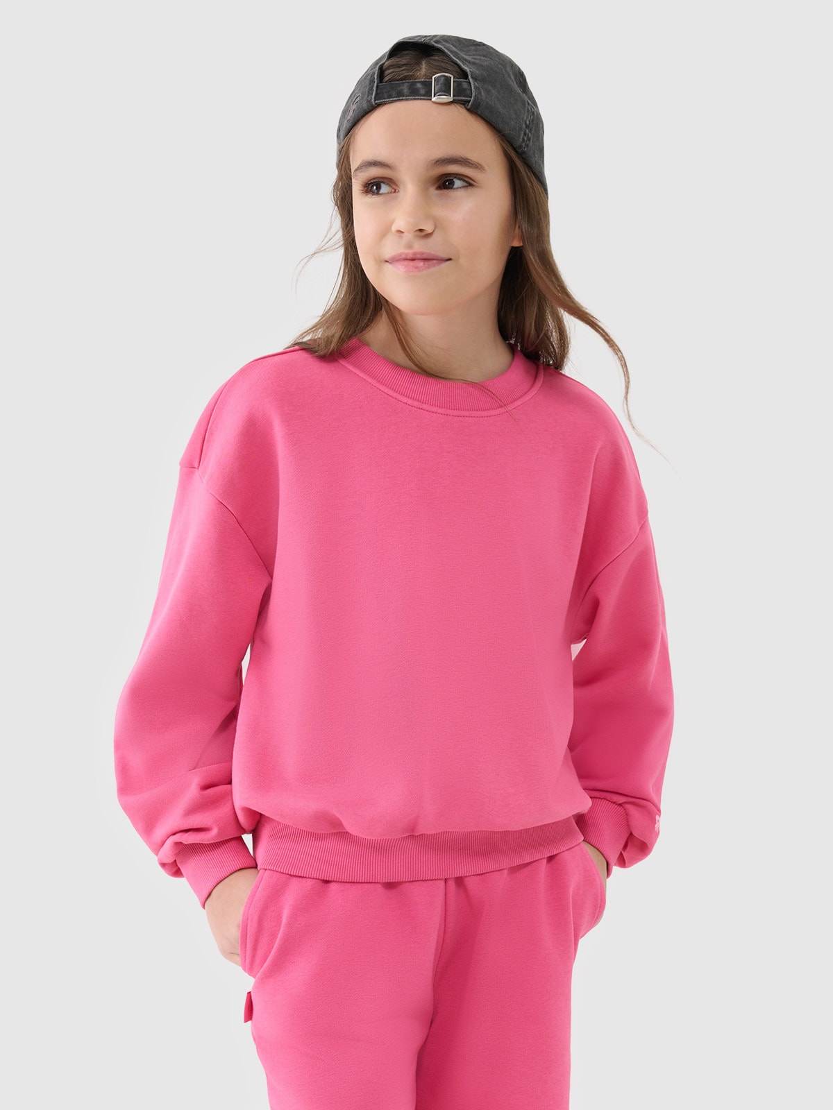 4F Bluza dresowa nierozpinana bez kaptura dziewczęca - różowa 158 (12-13 lat)