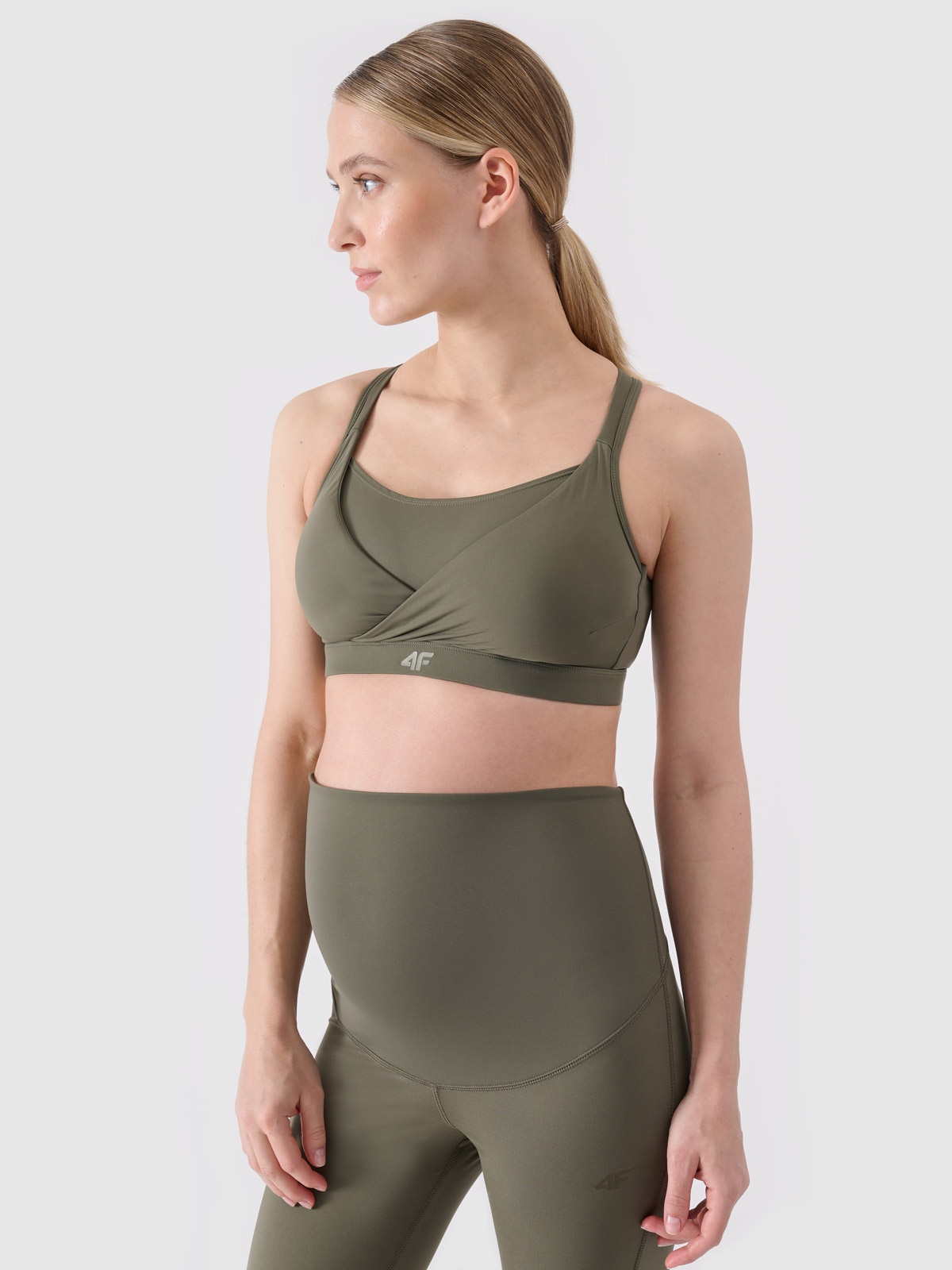 4F Biustonosz ciążowy treningowy ułatwiający karmienie damski - khaki XS