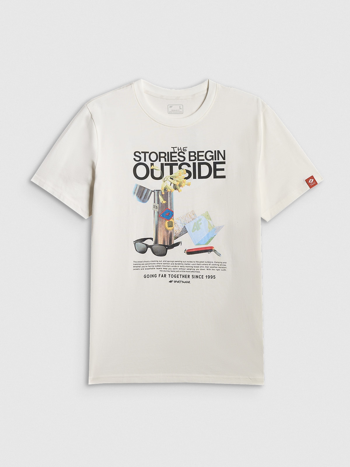 4F T-shirt regular z nadrukiem męski - biały L