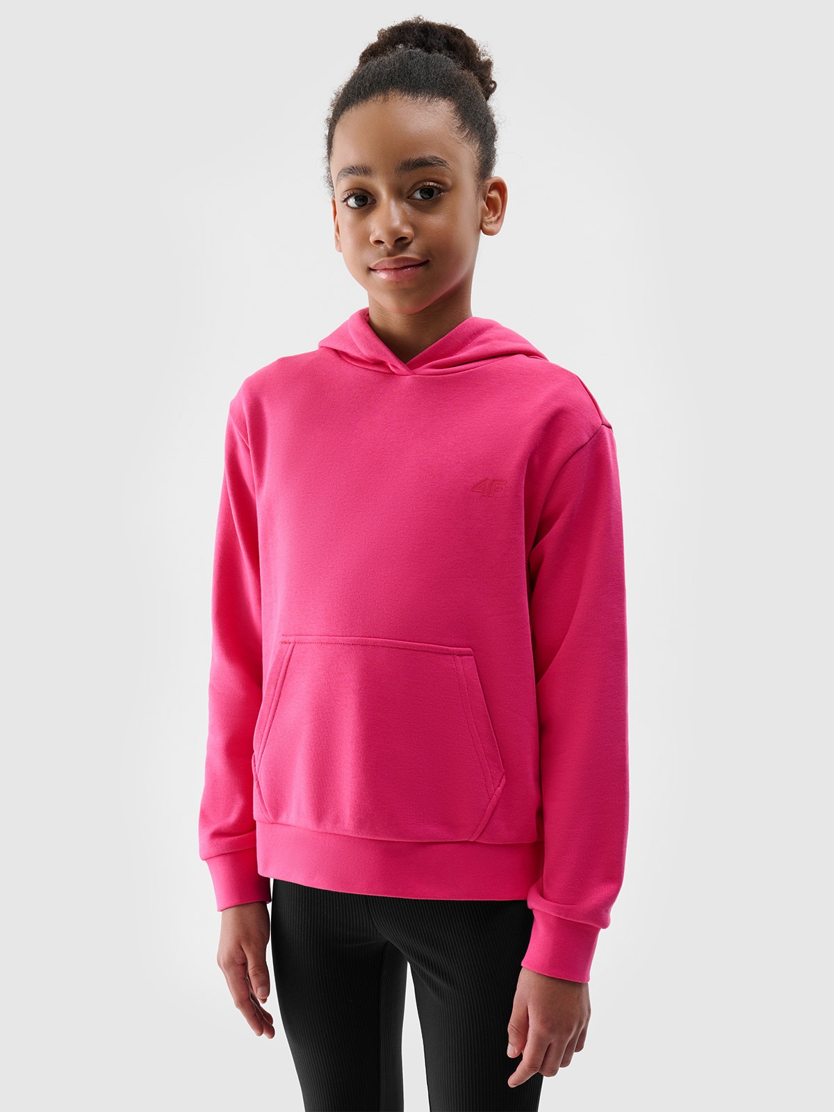 4F Bluza dresowa nierozpinana z kapturem dziewczęca - różowa 146 (10-11 lat)