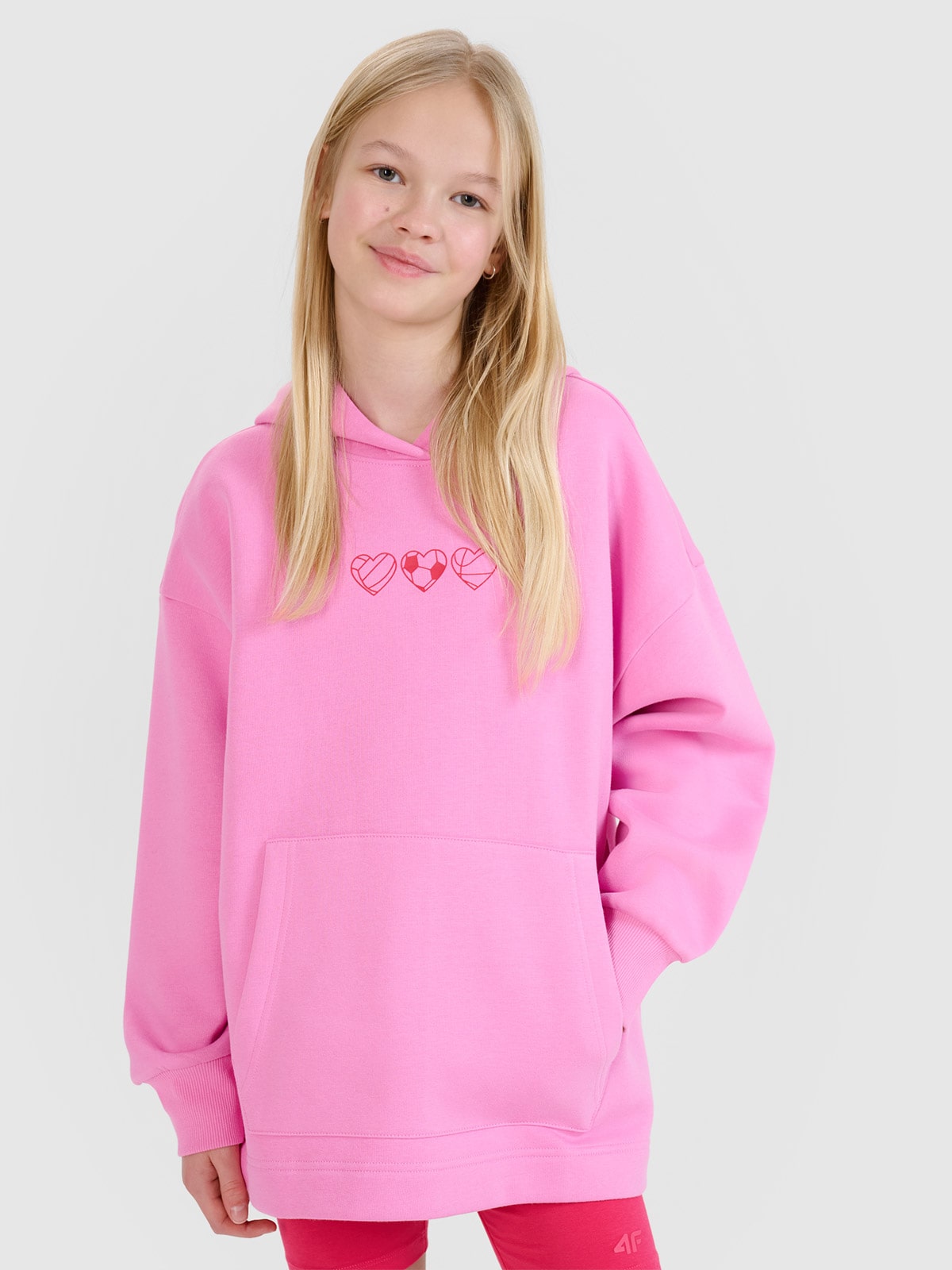 4F Bluza dresowa nierozpinana z kapturem dziewczęca - różowa 164 (13-14 lat)