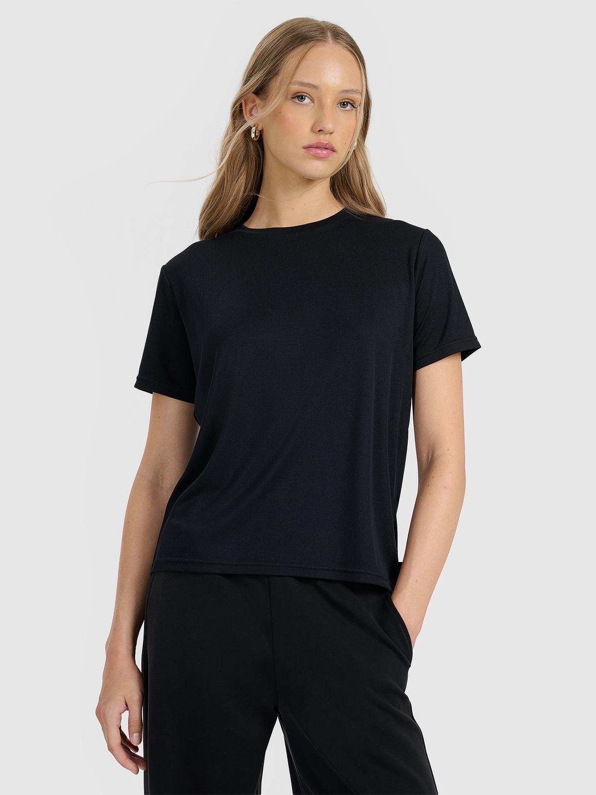 4F T-shirt z prążkowanej dzianiny z modalem damski - czarny M