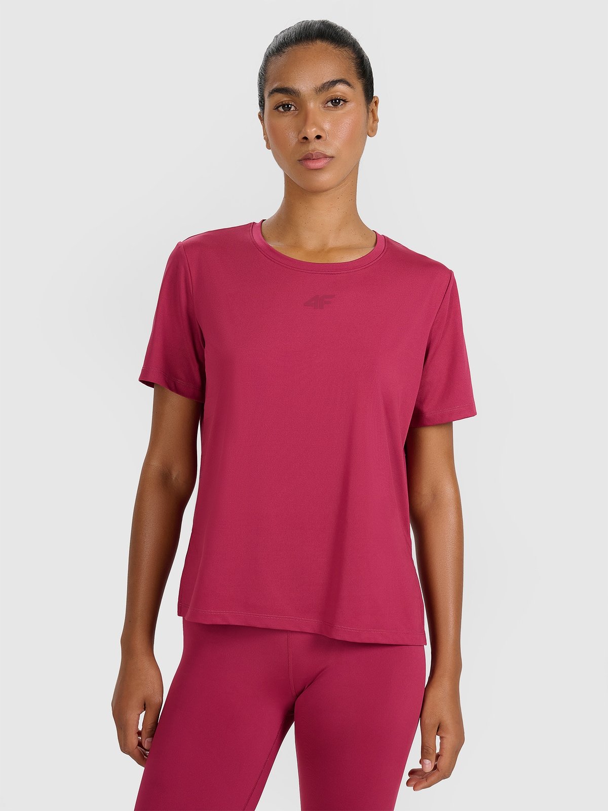 4F Koszulka treningowa regular szybkoschnąca damska - czerwona S