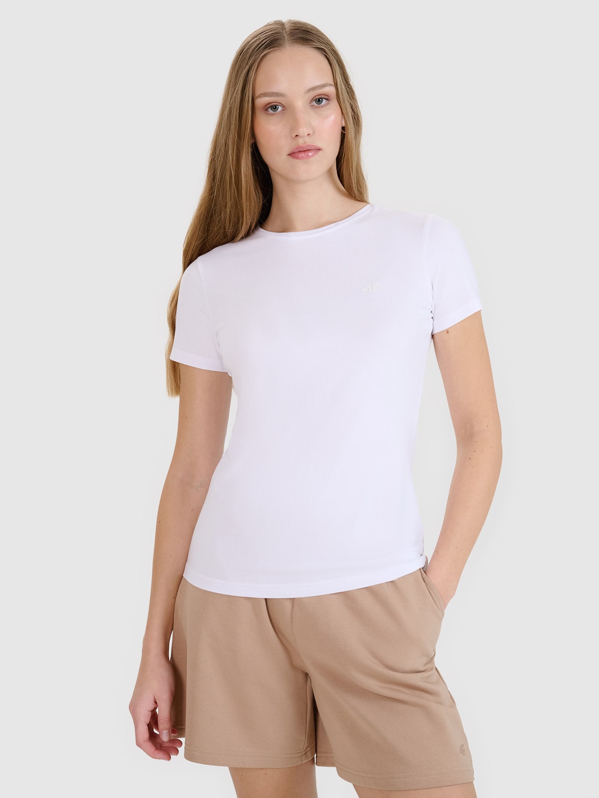 4F T-shirt slim gładki damski (2-pack) - biały S
