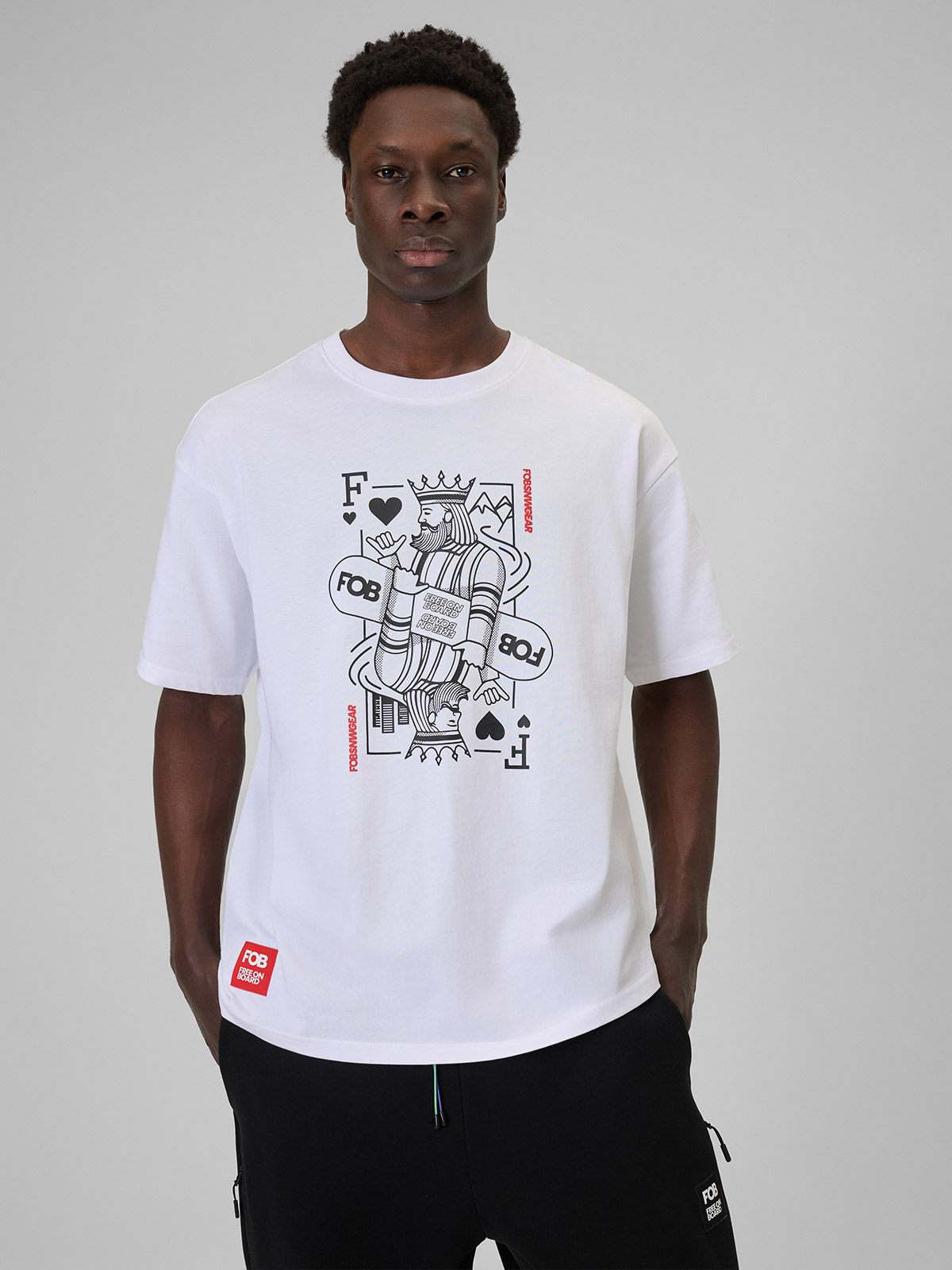 4F T-shirt loose z nadrukiem męski - biały XL
