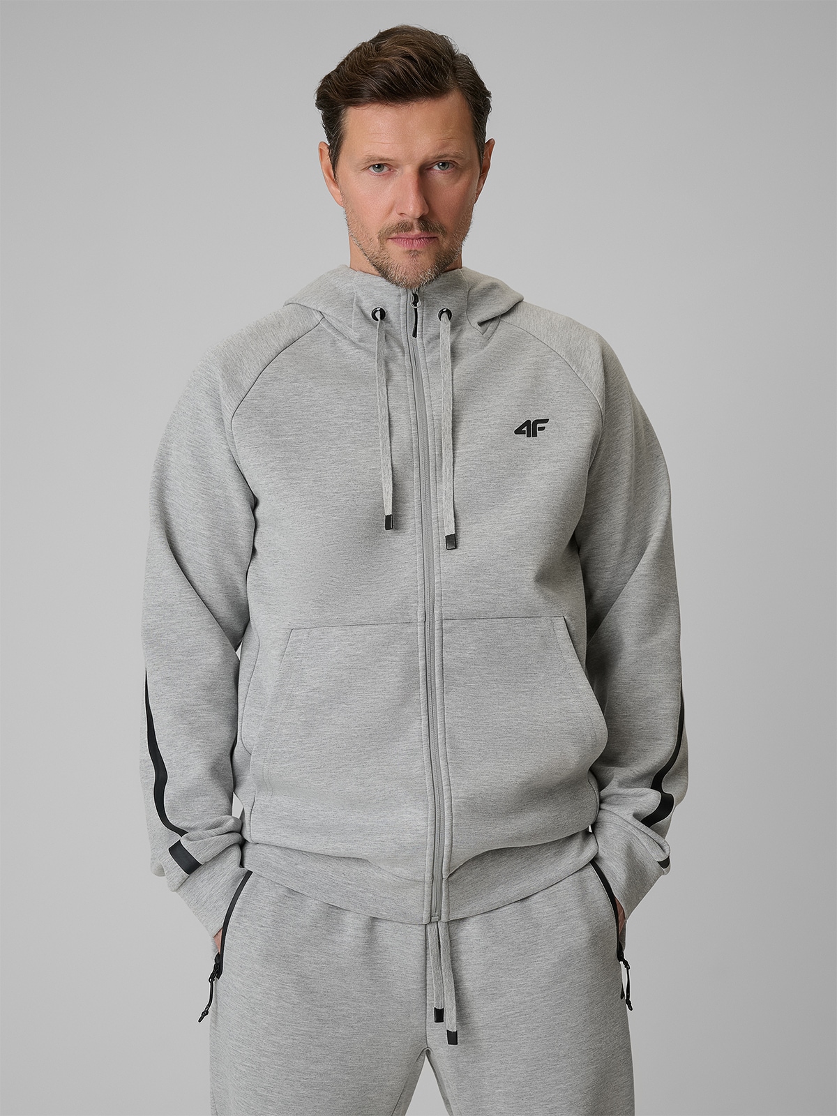 4F Bluza dresowa regular z kapturem męska - szara S