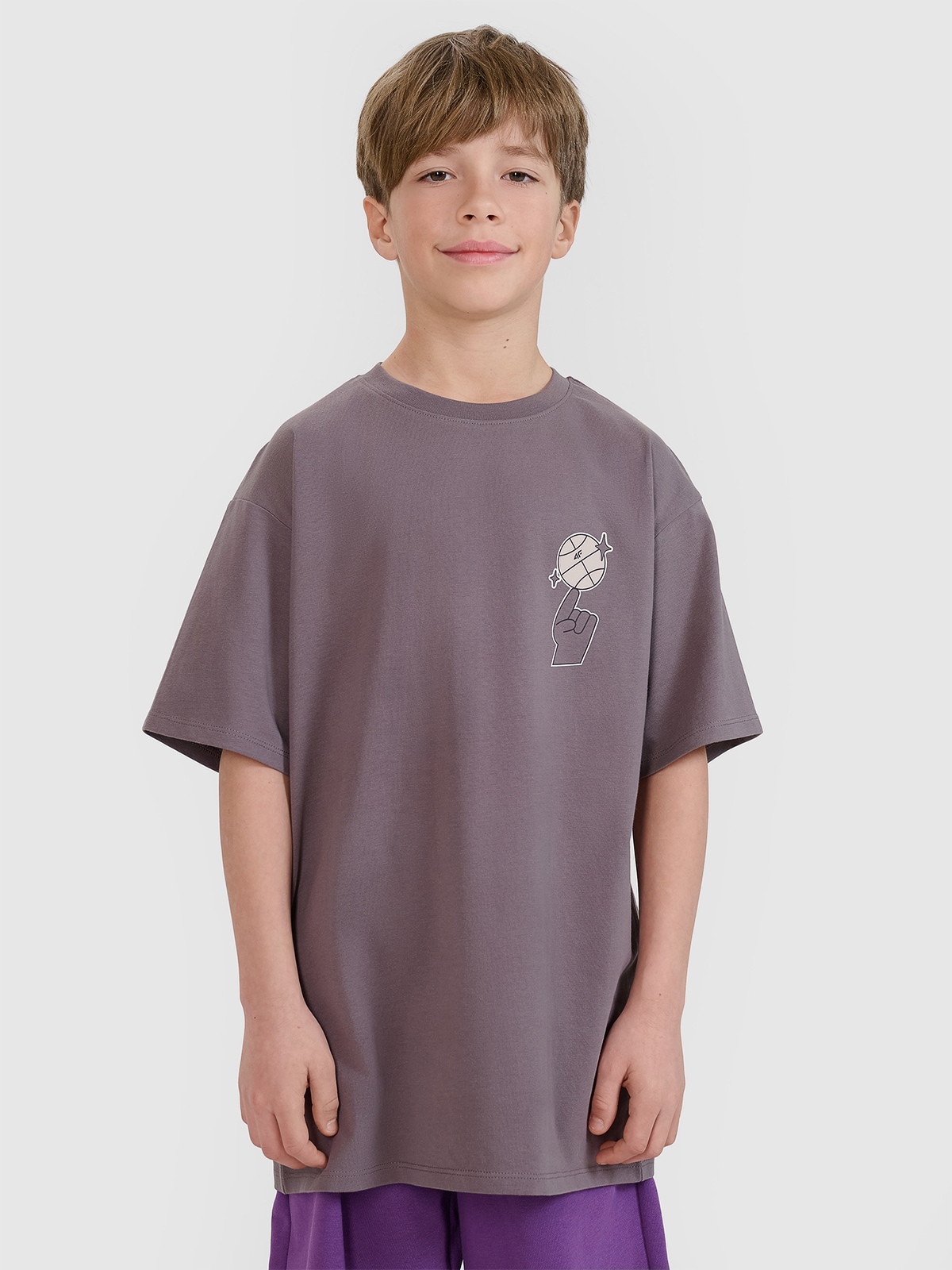 4F T-shirt oversize z nadrukiem chłopięcy - szary 128 (7-8 lat)