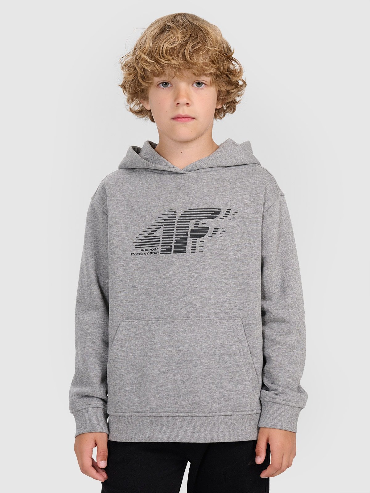 4F Bluza dresowa nierozpinana z kapturem chłopięca - szara 134 (8-9 lat)