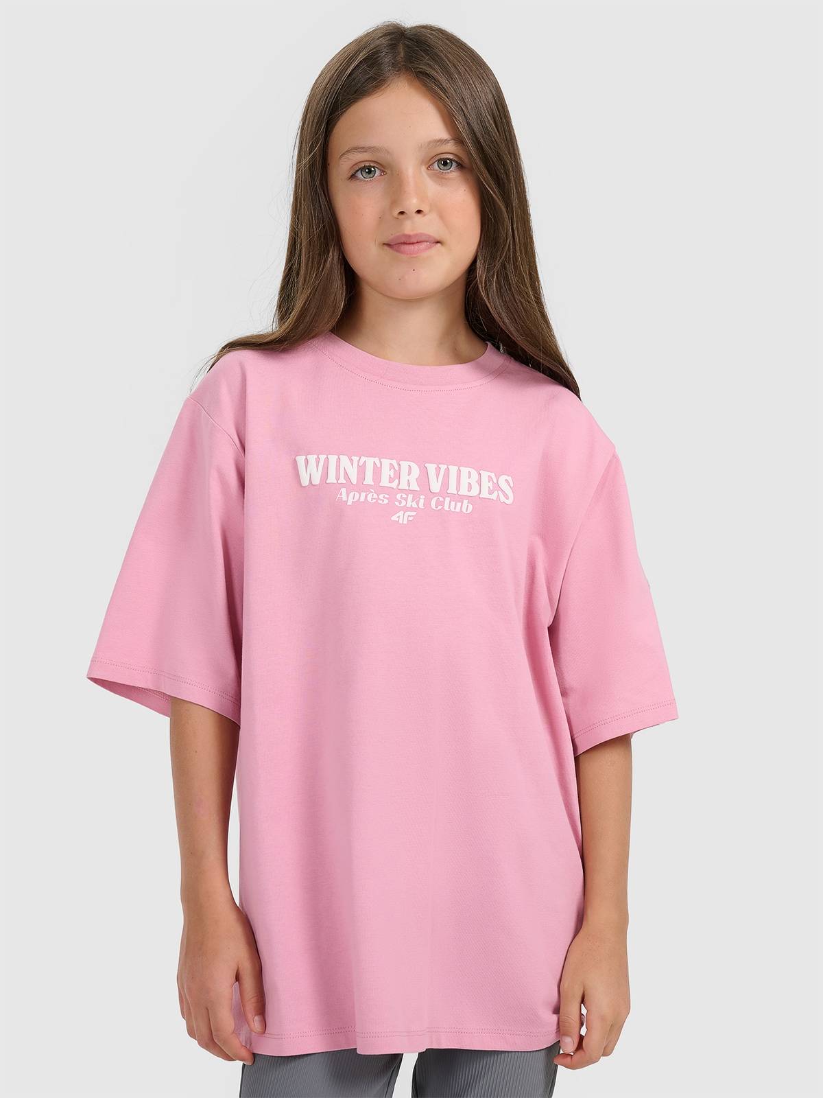 4F T-shirt regular z nadrukiem dziewczęcy - różowy 158/164 (12-14 lat)