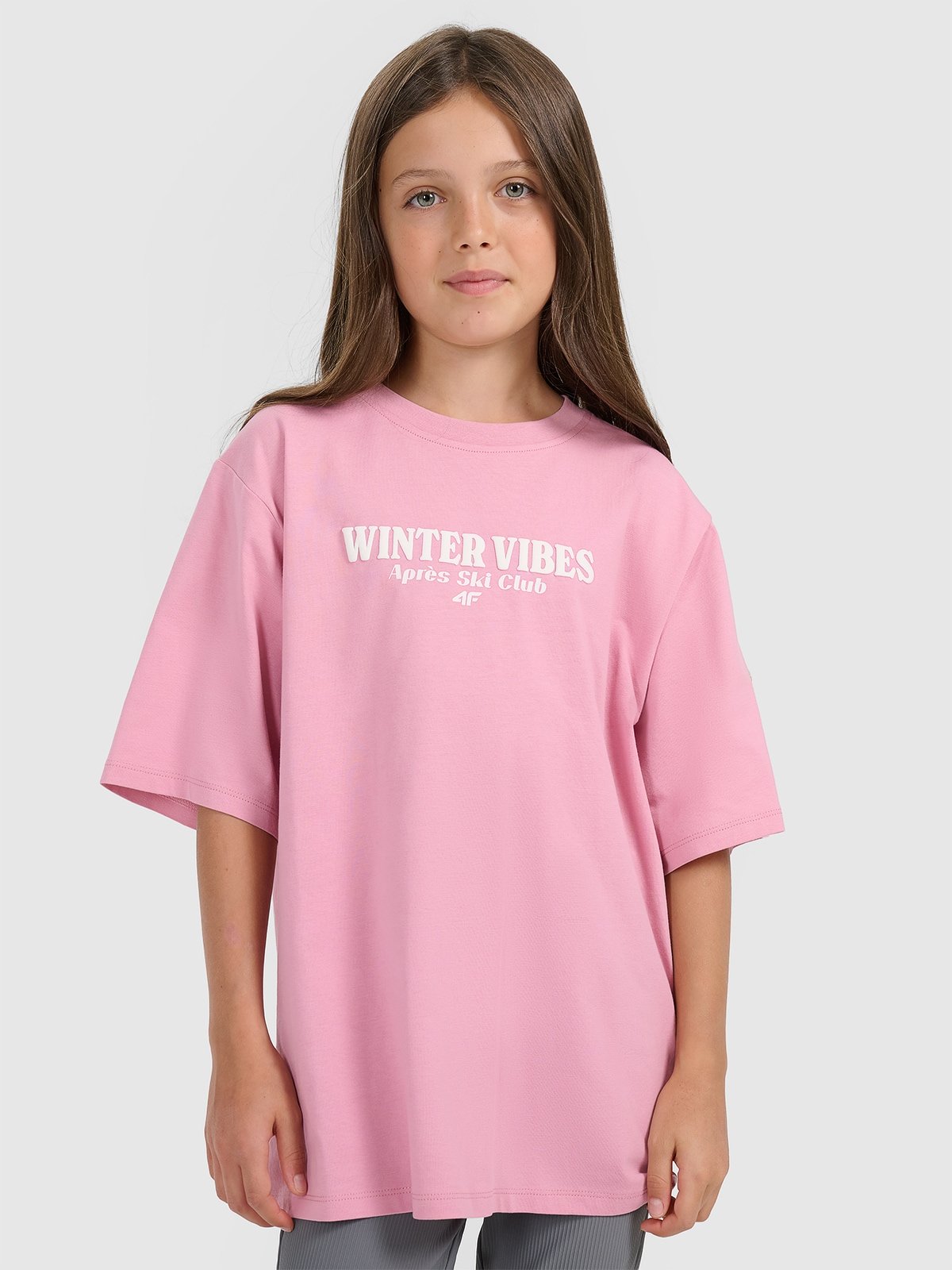 4F T-shirt regular z nadrukiem dziewczęcy - różowy 158/164 (12-14 lat)