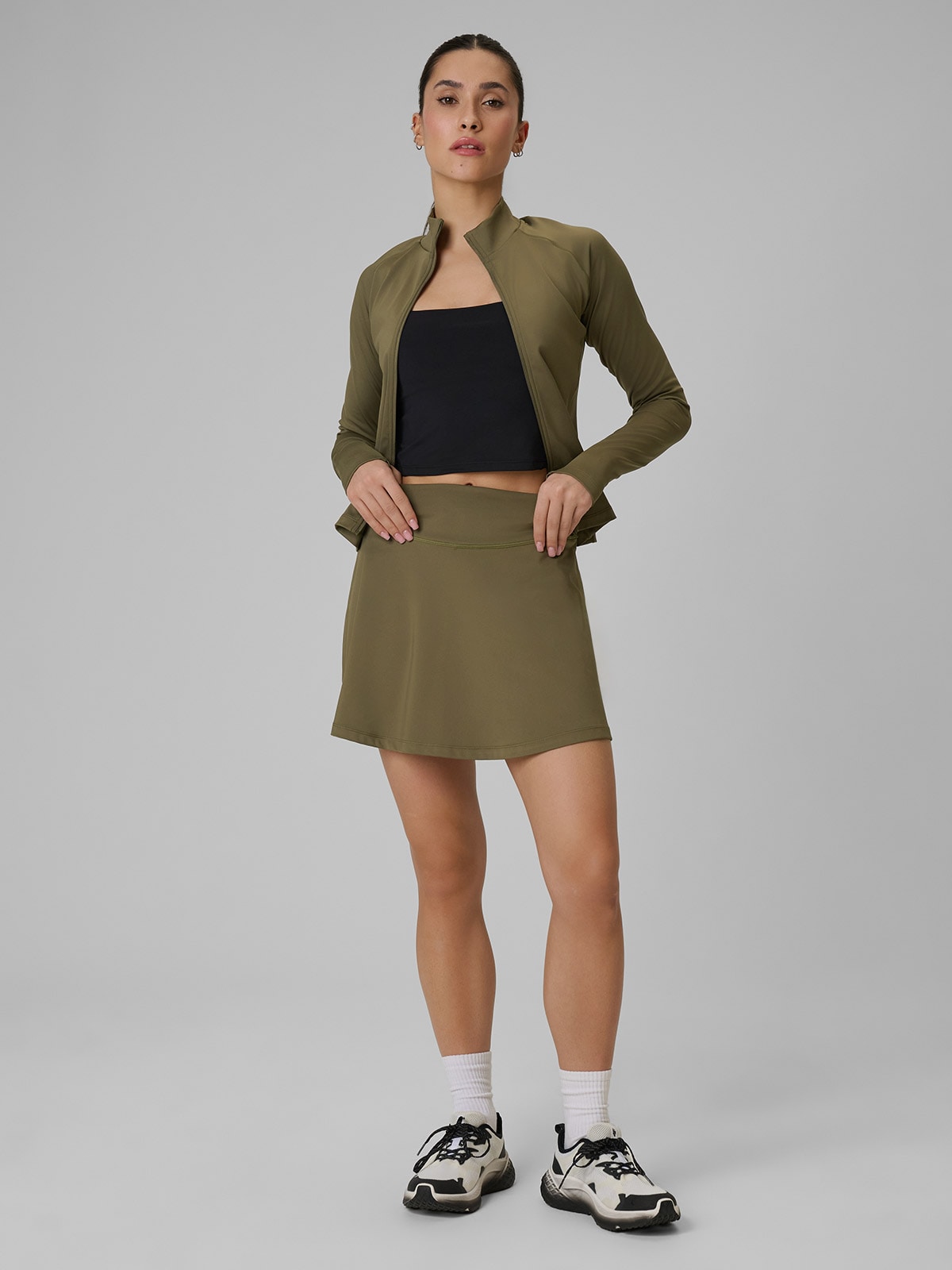 4F Spódnica treningowa szybkoschnąca damska - oliwkowa M