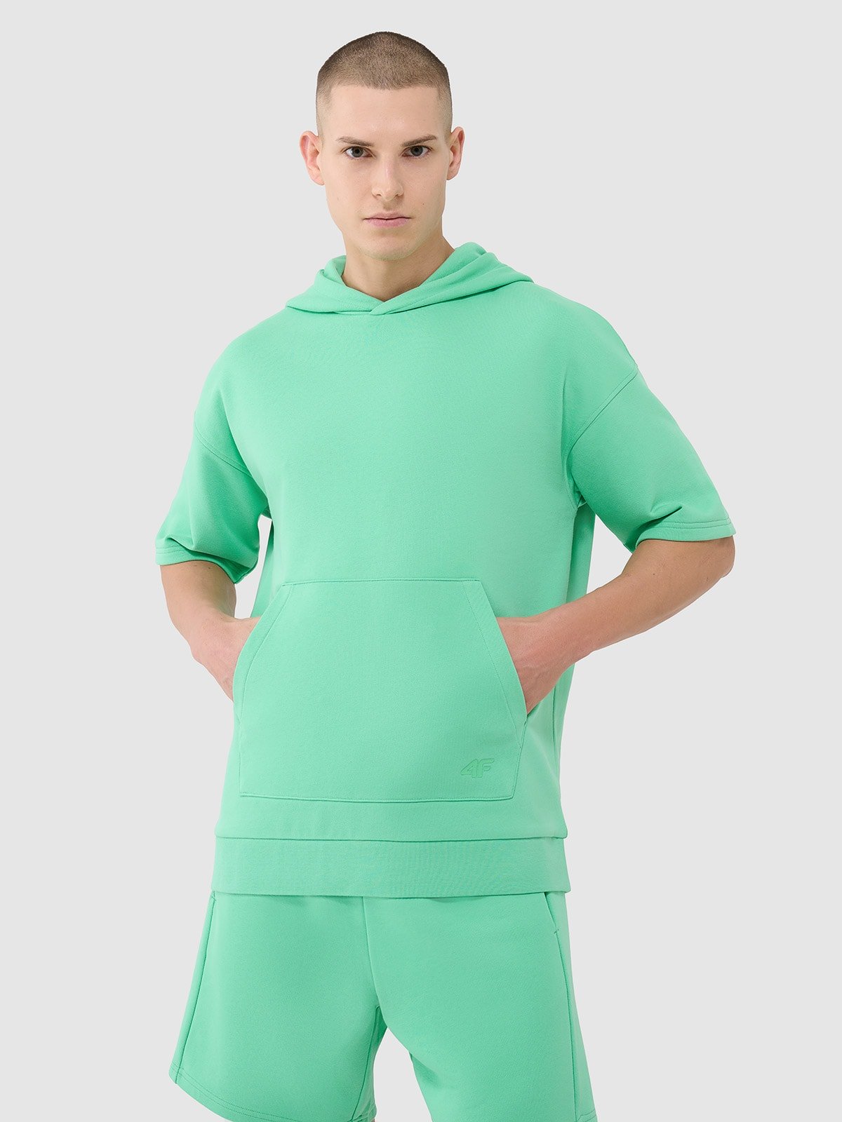 4F Bluza z krótkim rękawem z kapturem męska - zielona XXL