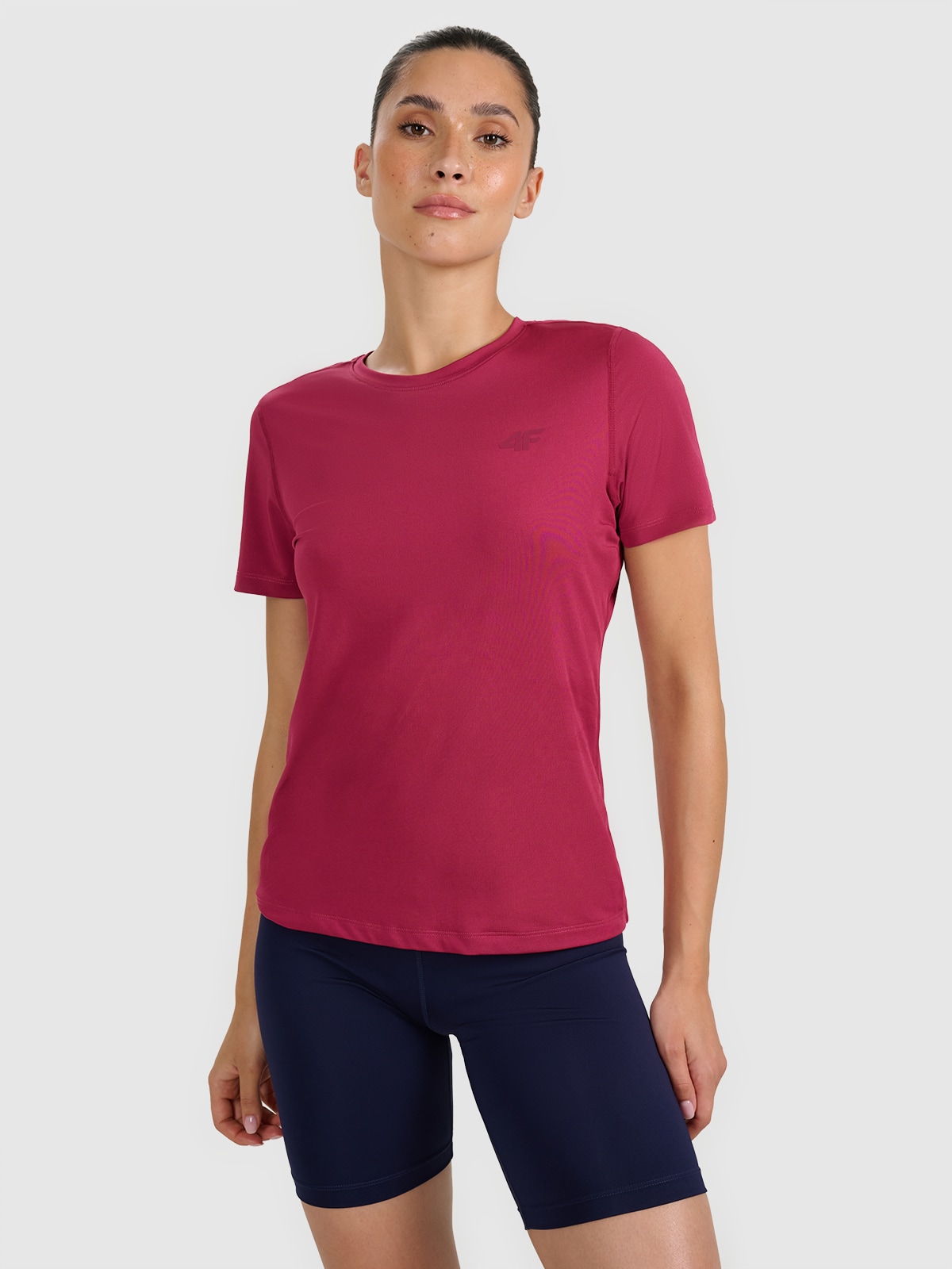 4F Koszulka treningowa regular szybkoschnąca damska - czerwona M