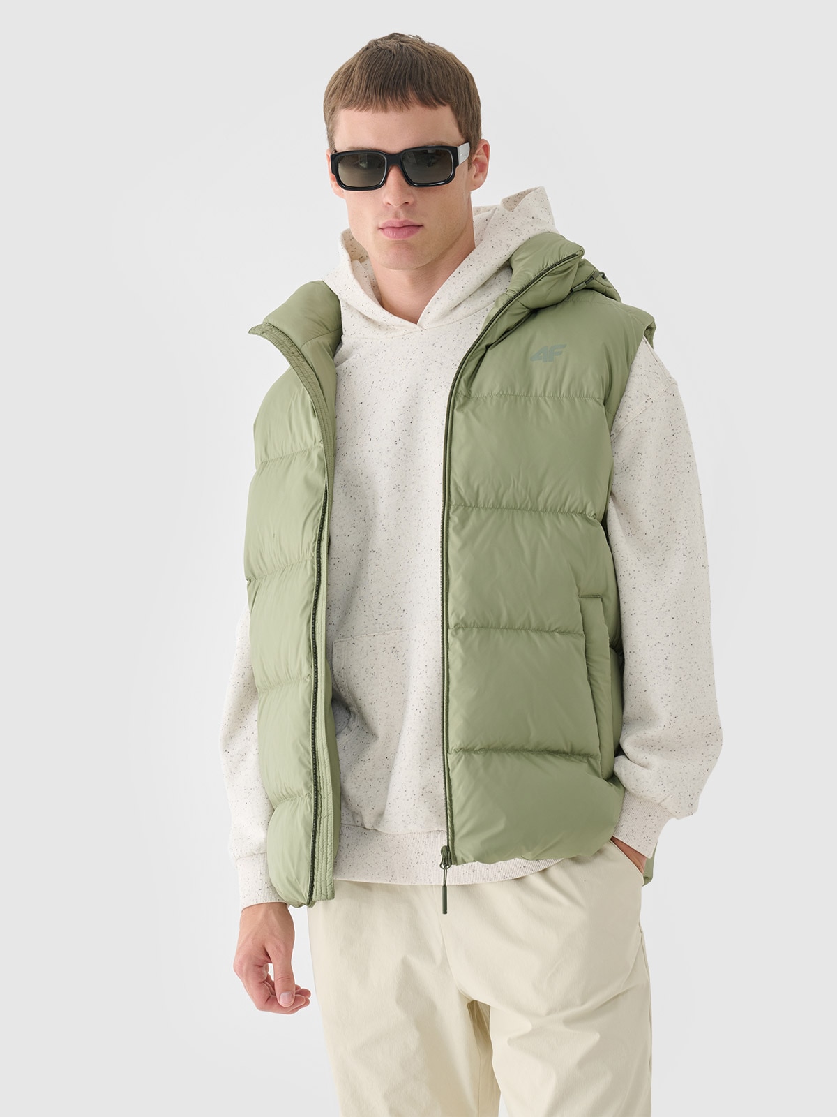 4F Bezrękawnik puchowy z naturalnym wypełnieniem męski - khaki S