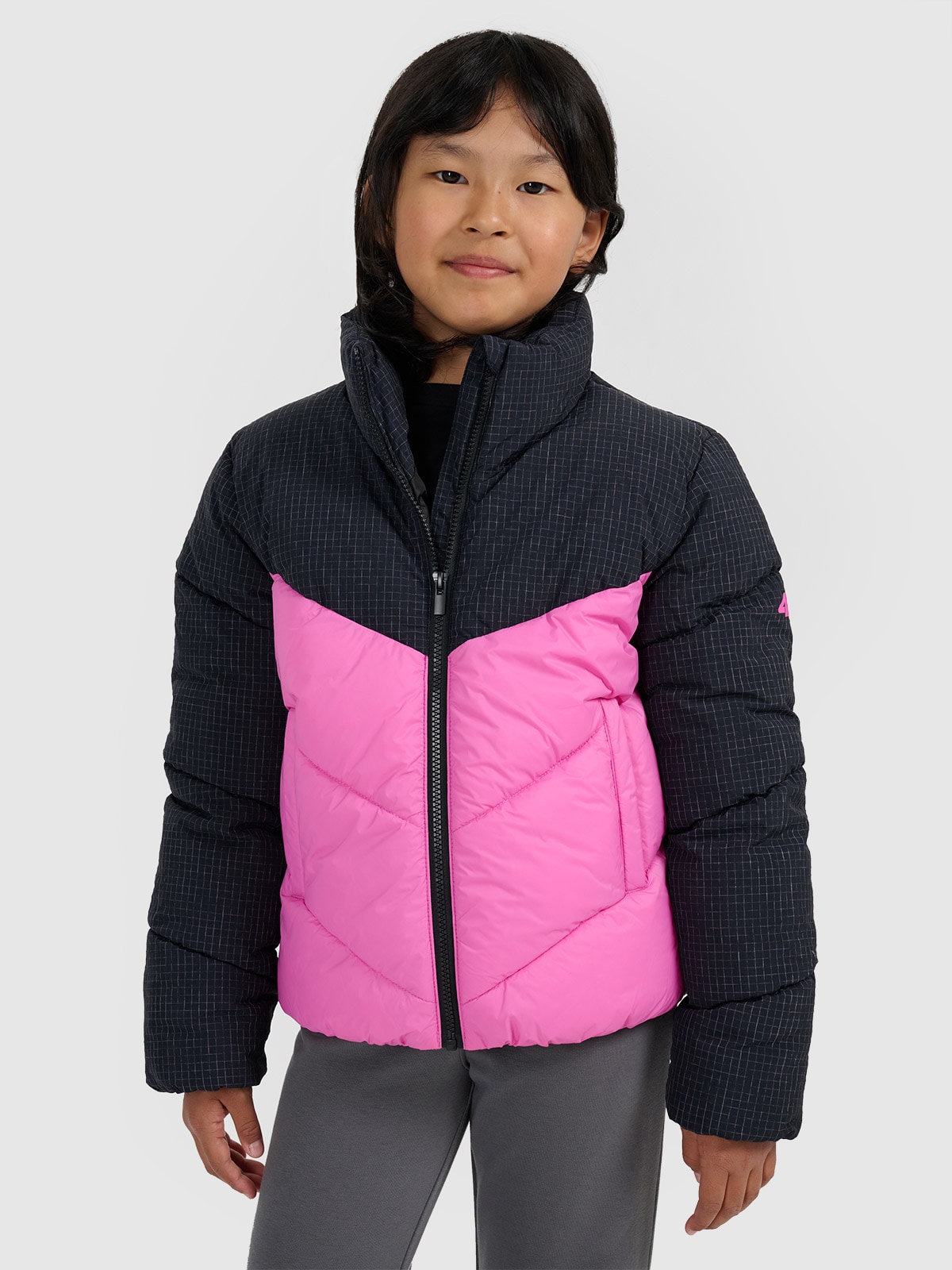 4F Kurtka puchowa z wypełnieniem syntetycznym dziewczęca - różowa 140 (9-10 lat)