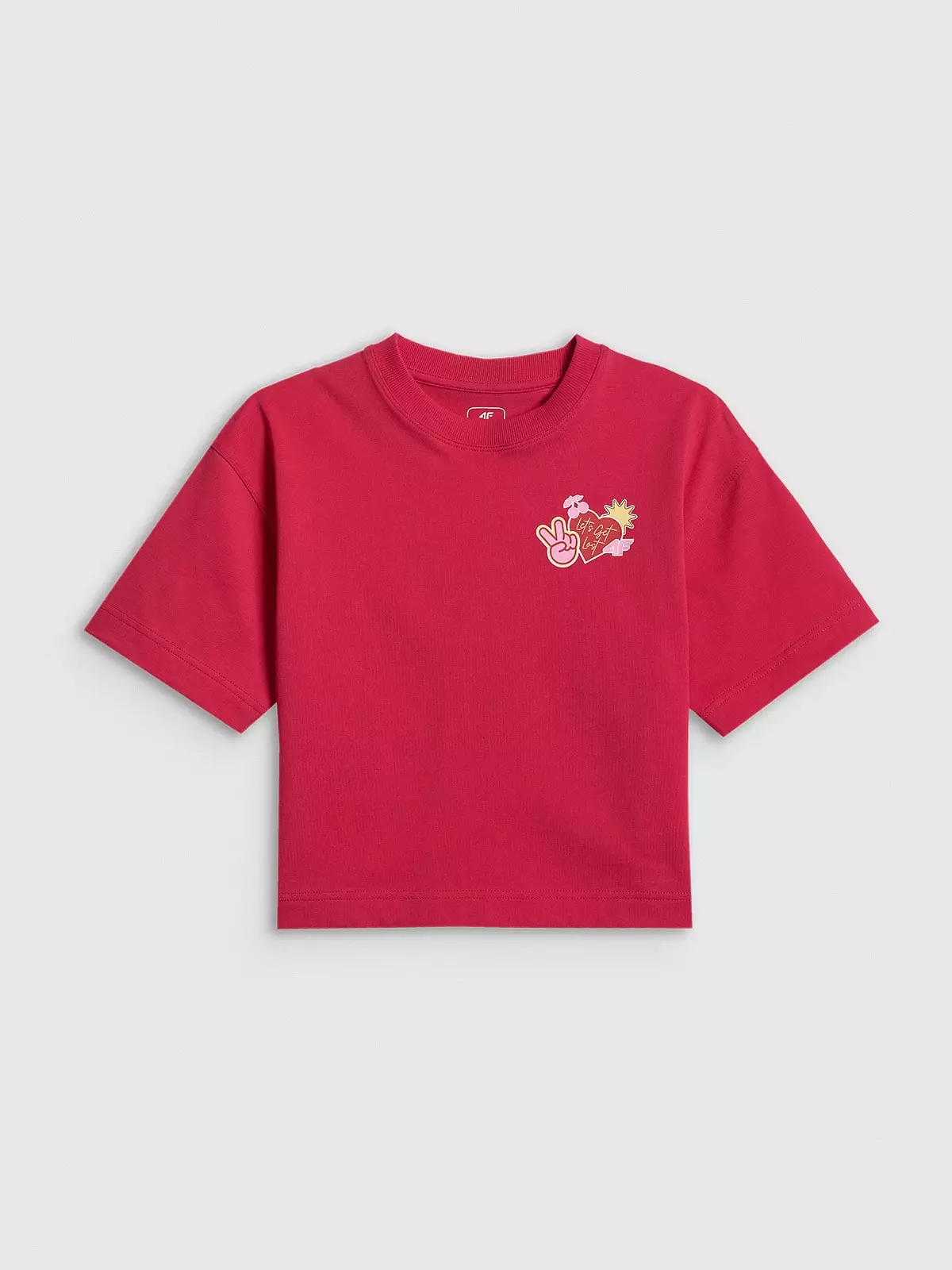 4F T-shirt loose z nadrukiem dziewczęcy - różowy 122/128 (6-8 lat)