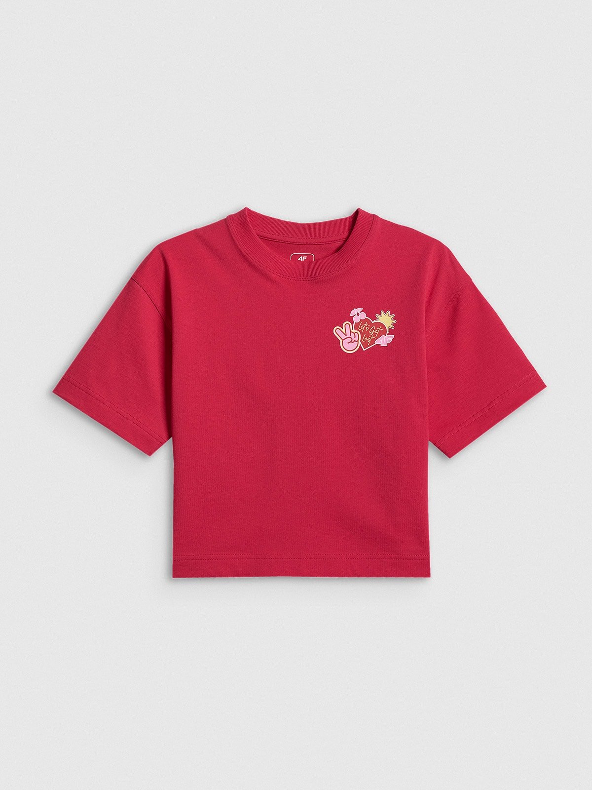 4F T-shirt loose z nadrukiem dziewczęcy - różowy 122/128 (6-8 lat)