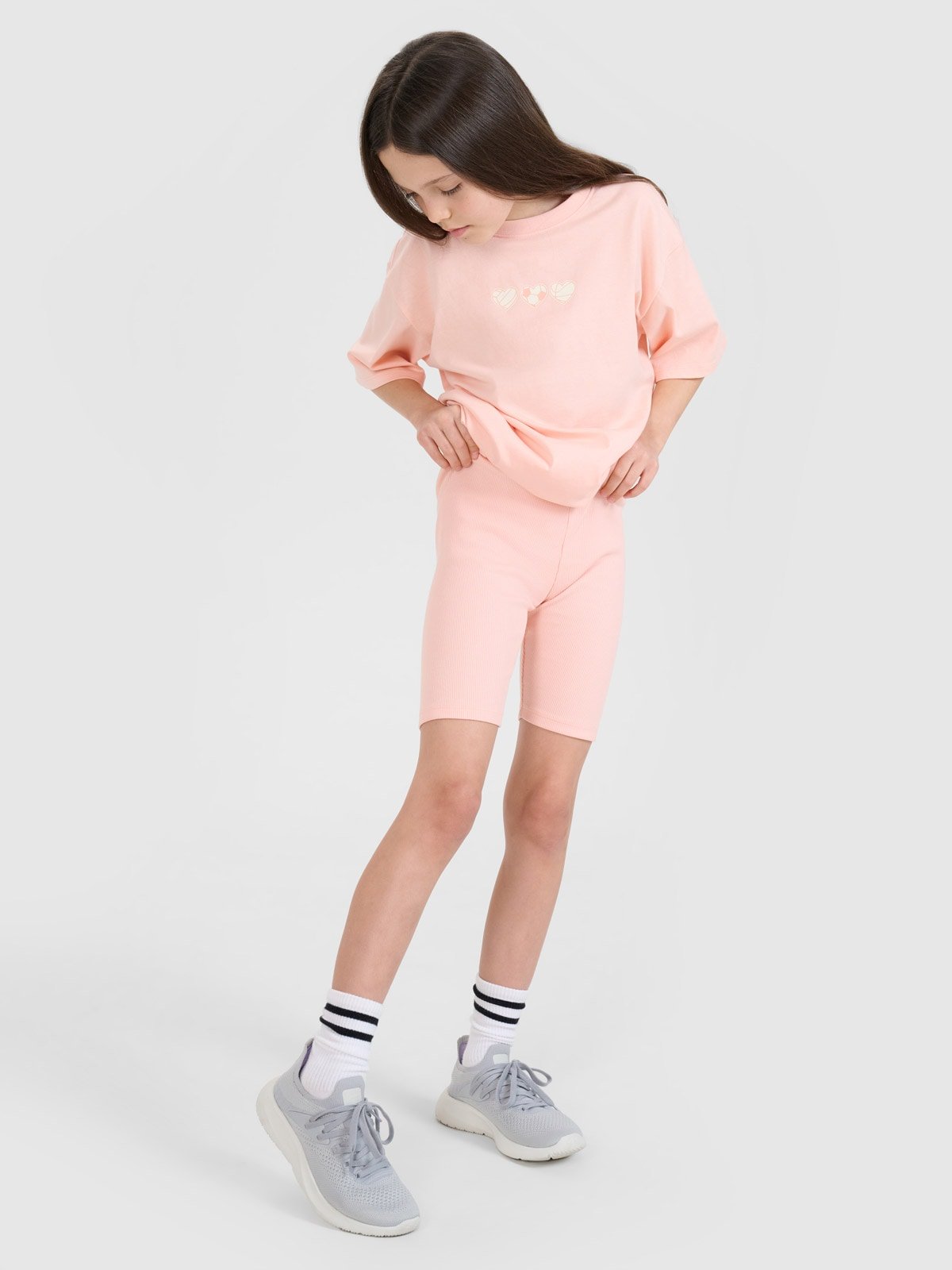 4F Legginsy kolarki z prążkowanej dzianiny dziewczęce - pomarańczowe 140 (9-10 lat)