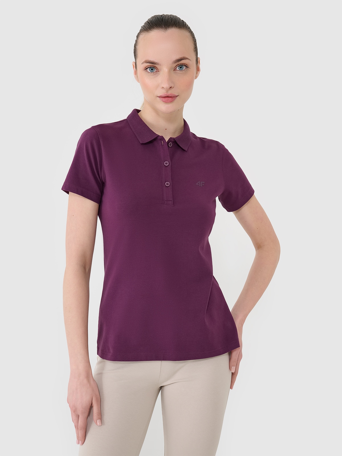 4F Koszulka polo slim damska - fioletowa XS