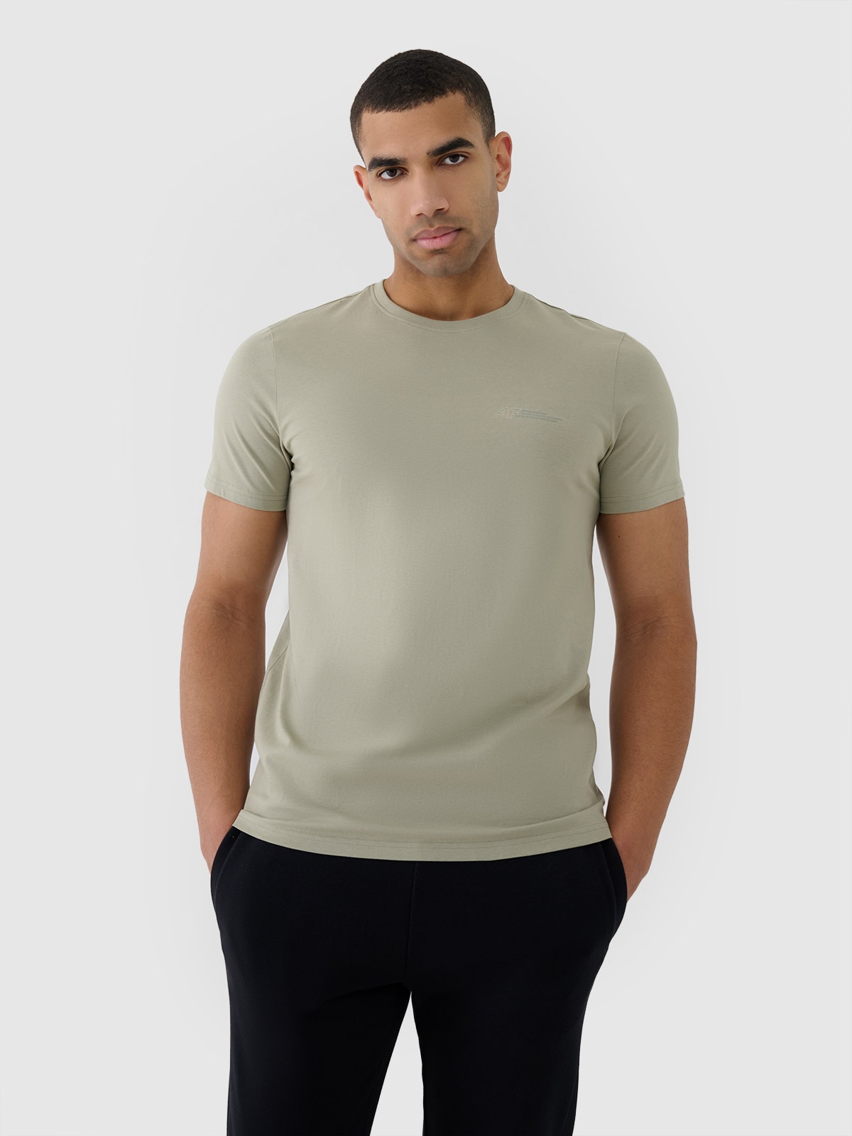 4F T-shirt regular gładki męski - oliwkowy/khaki XXL