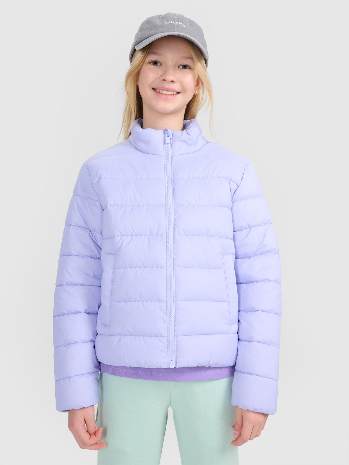 4F Kurtka puchowa z wypełnieniem syntetycznym dziewczęca - fioletowa 128 (7-8 lat)