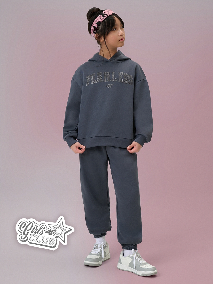 4F Spodnie dresowe joggery dziewczęce - szare 146/152 (10-12 lat)