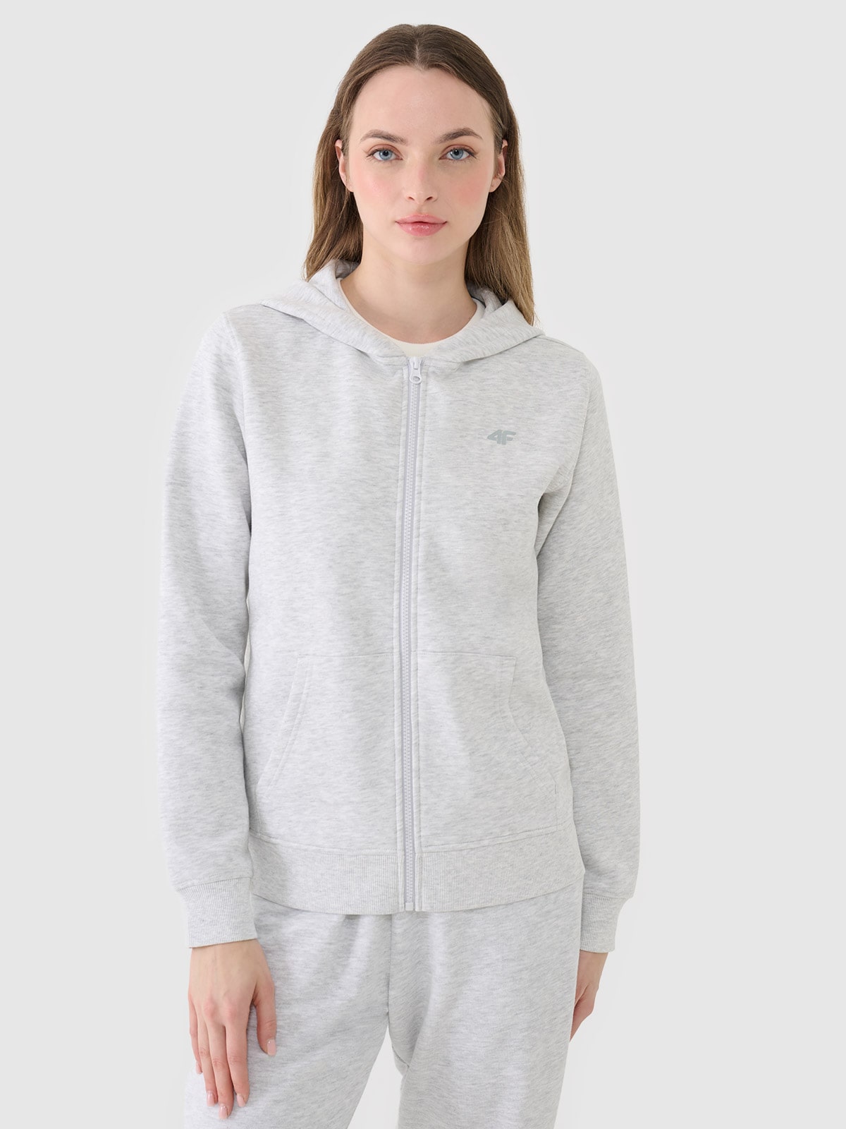 4F Bluza dresowa rozpinana z kapturem damska - szara M