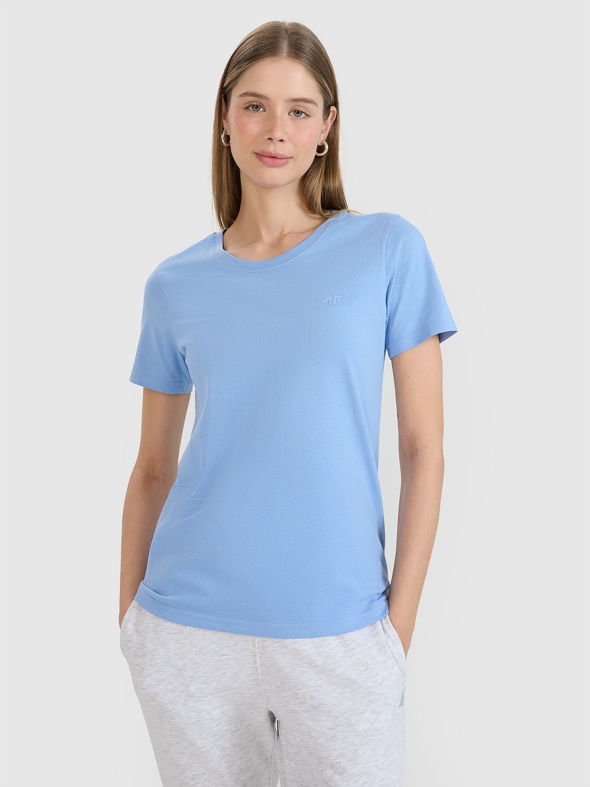 4F T-shirt regular gładki damski - niebieski XL