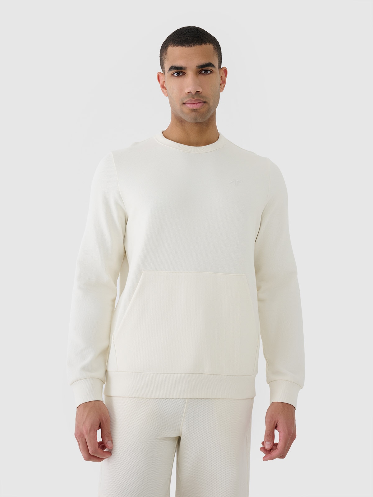 4F Bluza dresowa nierozpinana bez kaptura męska - beżowa 3XL