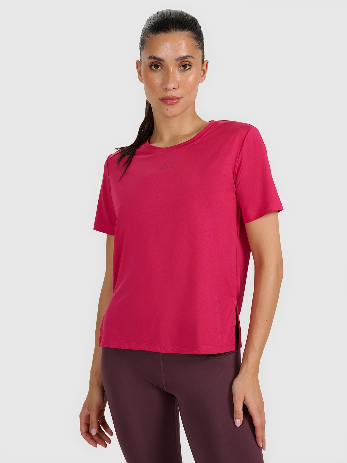 4F Koszulka treningowa regular szybkoschnąca damska - różowa S