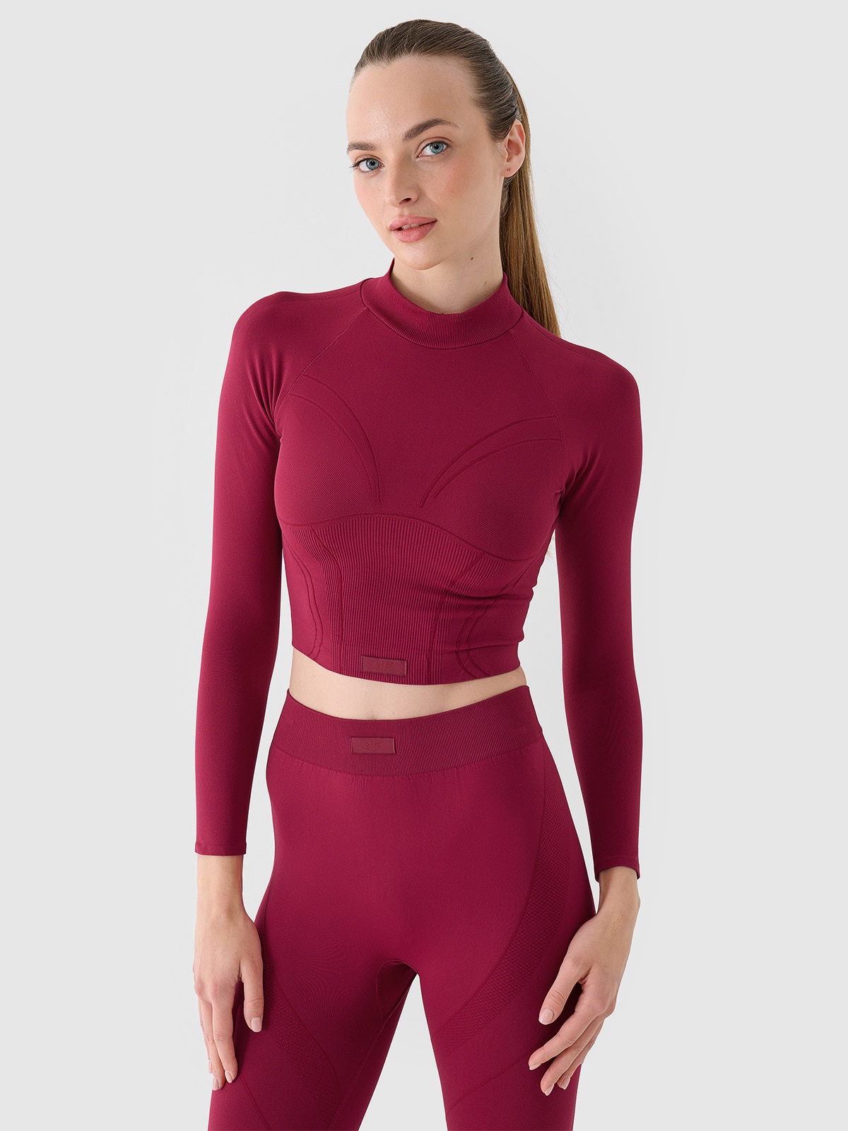 4F Longsleeve treningowy slim szybkoschnący damski - czerwony M/L