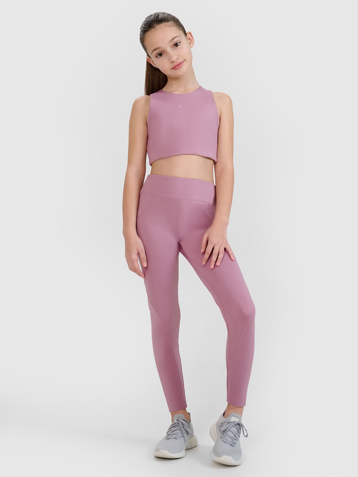 4F Legginsy sportowe z wysokim stanem dziewczęce 4F JUNIOR x Anna Lewandowska - różowe 158/164 (12-14 lat)