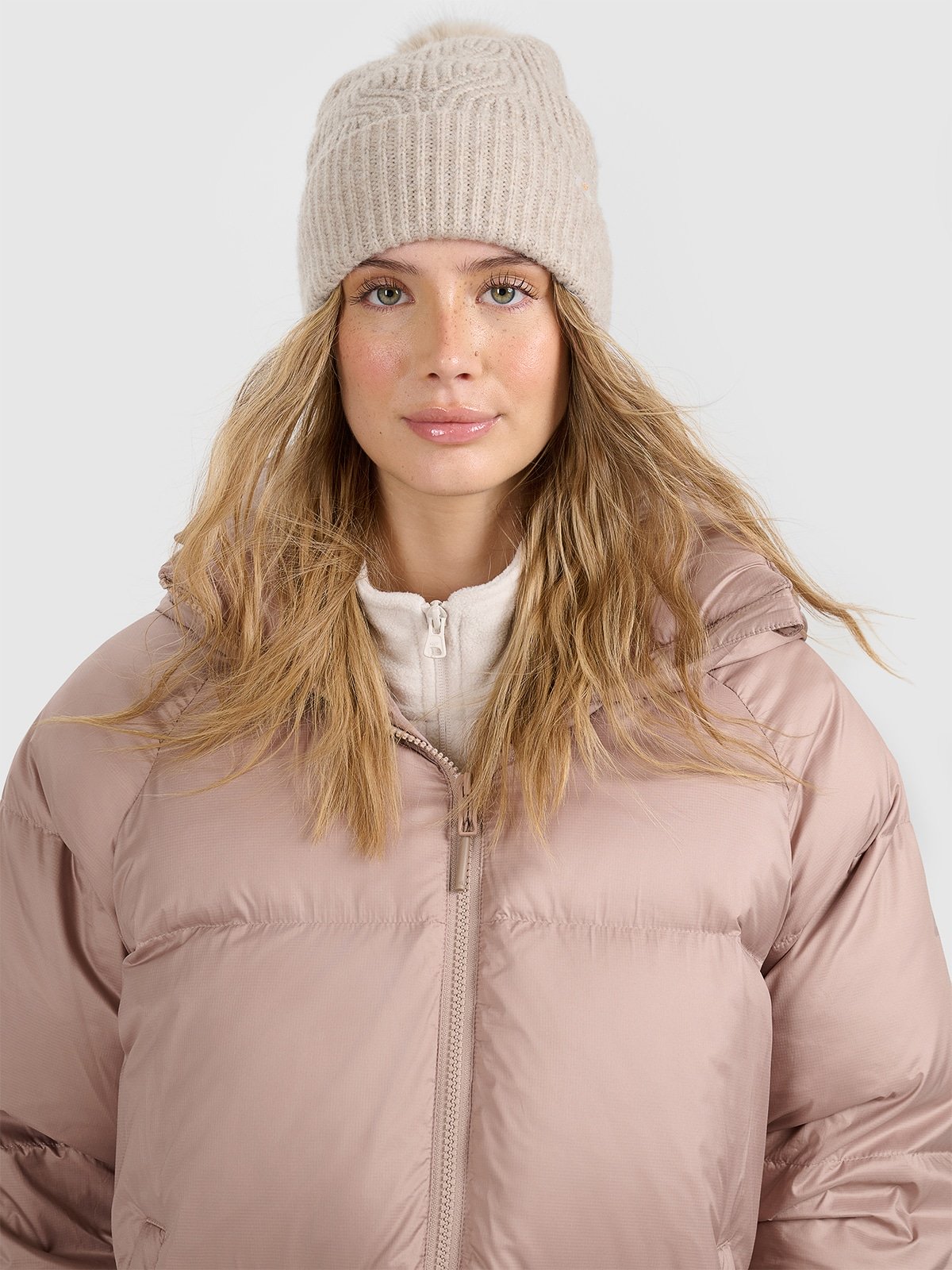 4F Czapka zimowa z pomponem damska - beżowa M