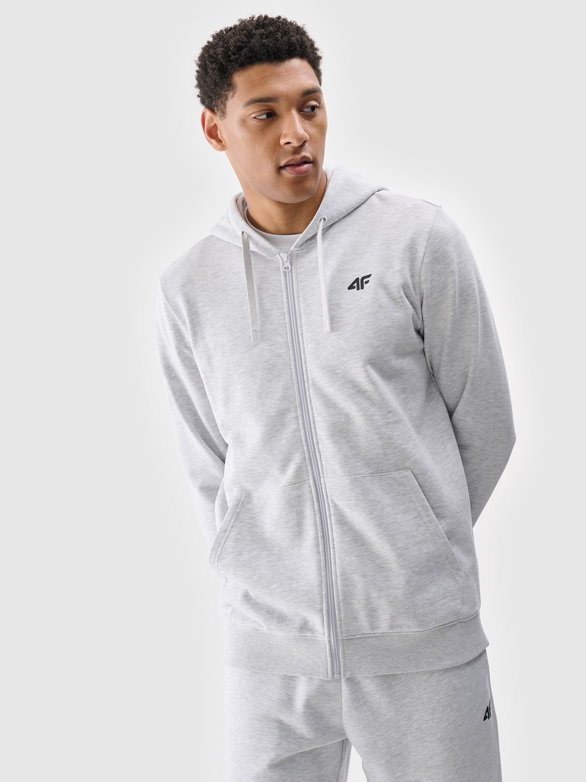 4F Bluza dresowa rozpinana z kapturem męska - szara XL