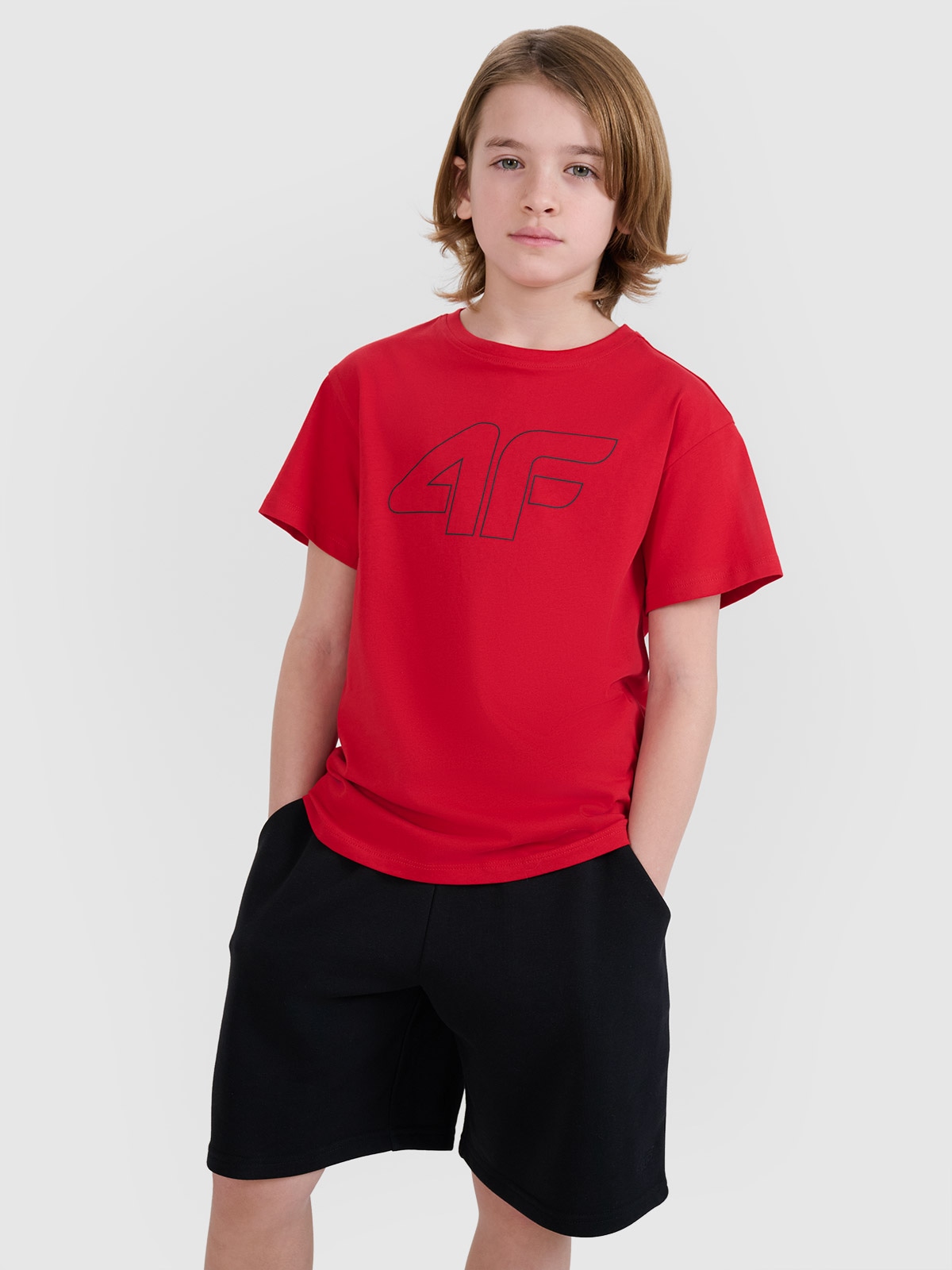 4F T-shirt oversize z nadrukiem chłopięcy - czerwony 152 (11-12 lat)