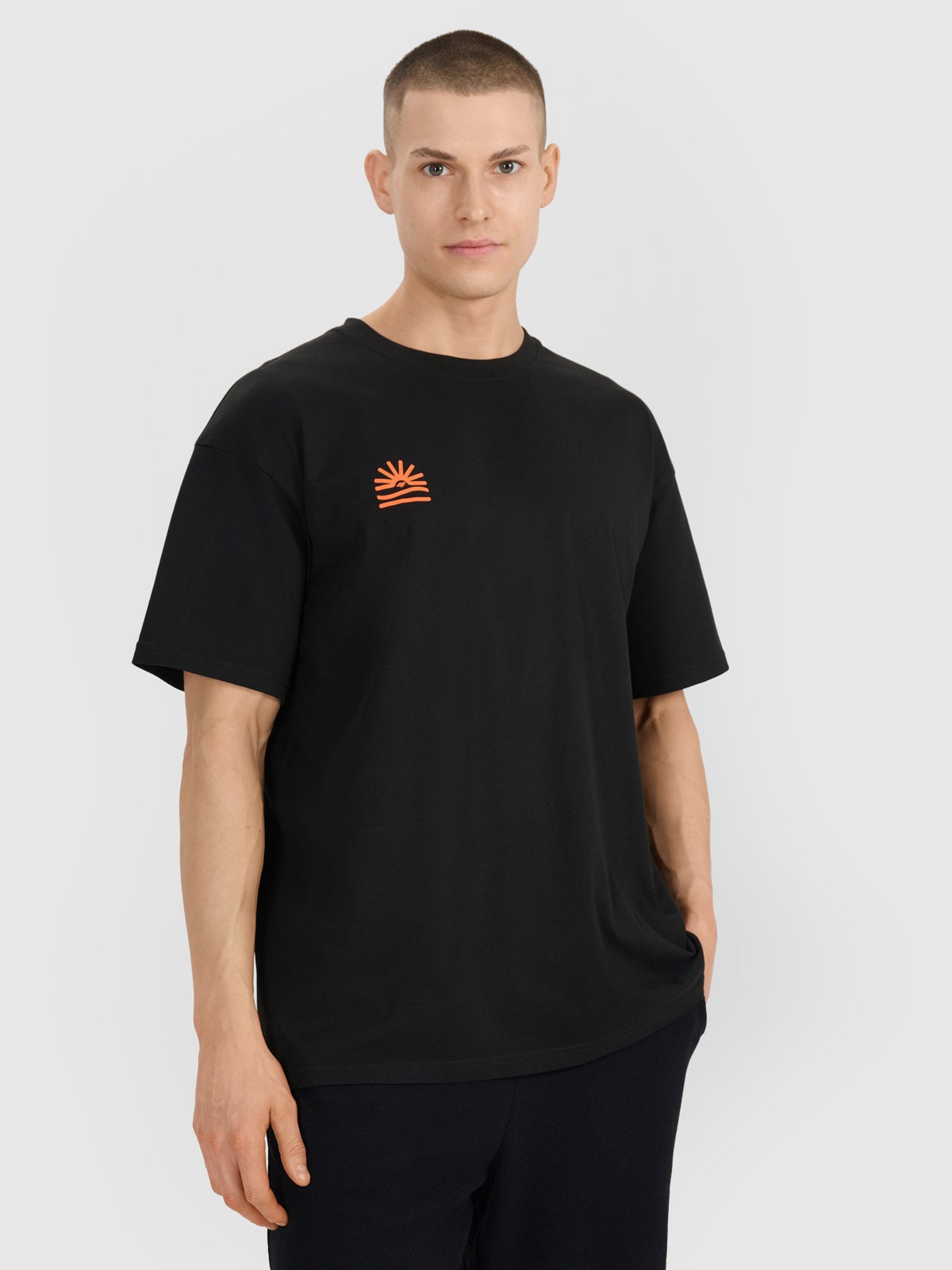 4F T-shirt oversize z nadrukiem męski - czarny L