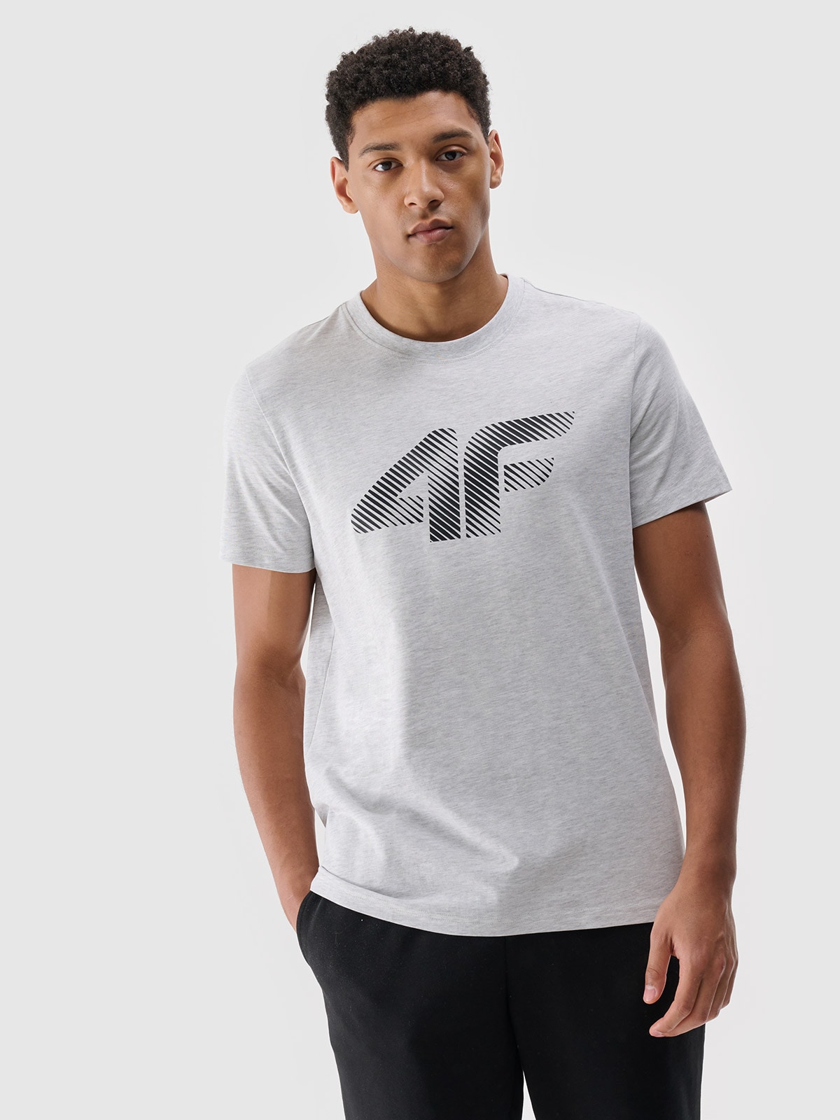4F T-shirt regular z nadrukiem męski - szary S